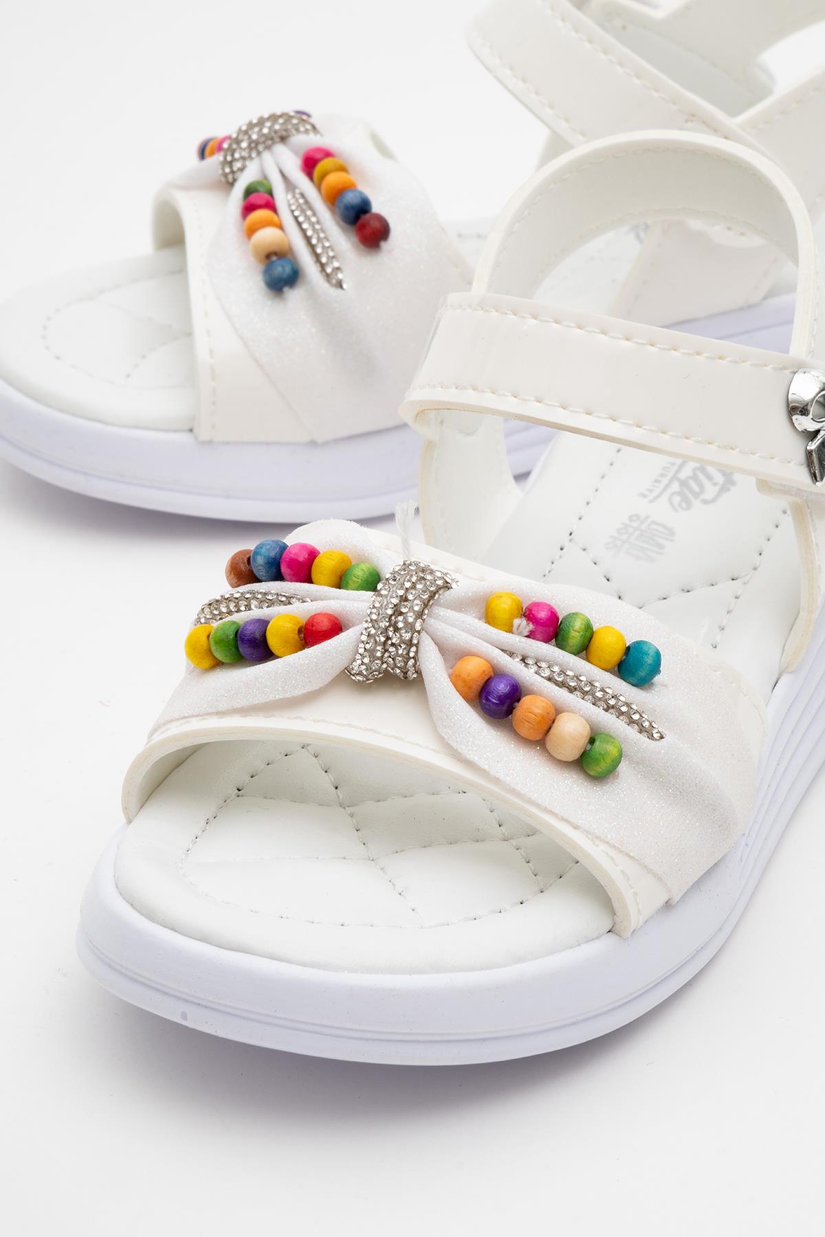 Çocuk Boncuklu Sandalet BEYAZ - Görsel 6