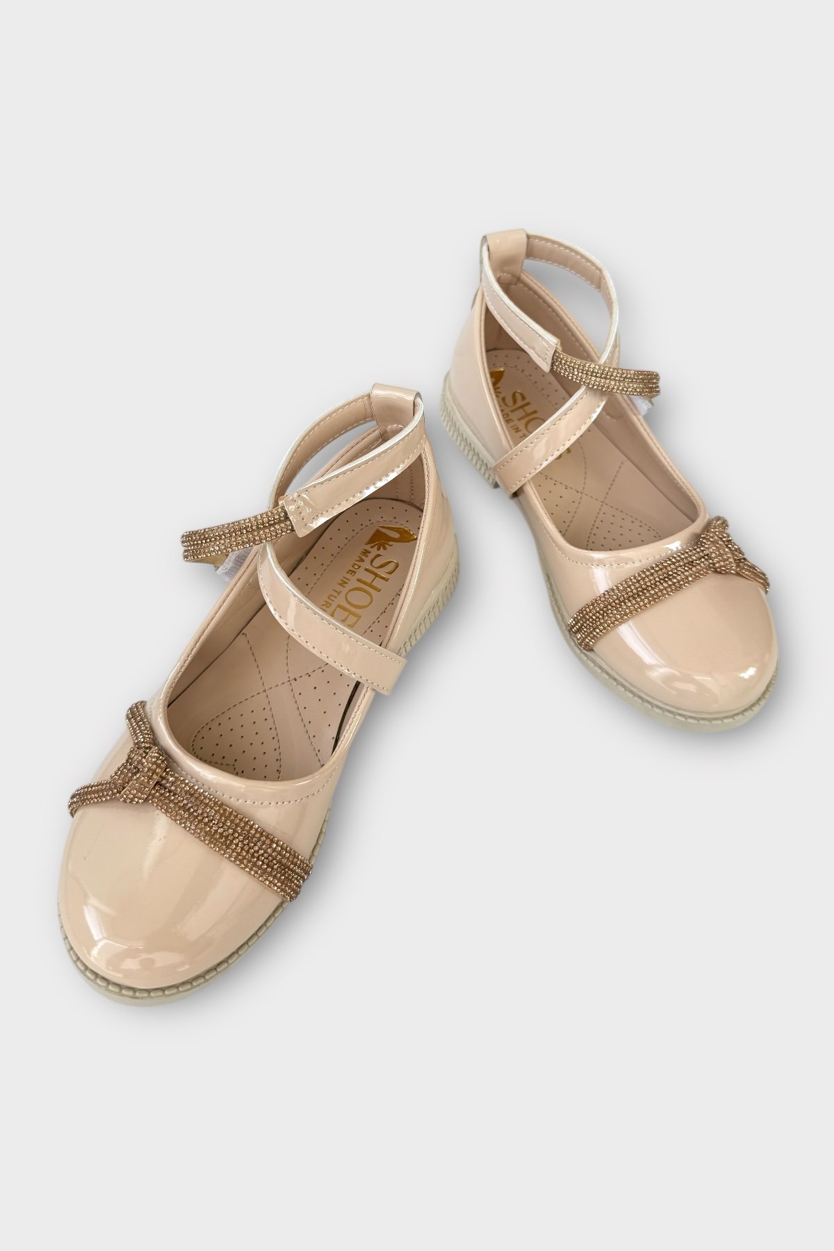 Hafif Taban Cırtlı Taşlı Kız Çocuk Babet Ayakkabı BEJ - Görsel 4