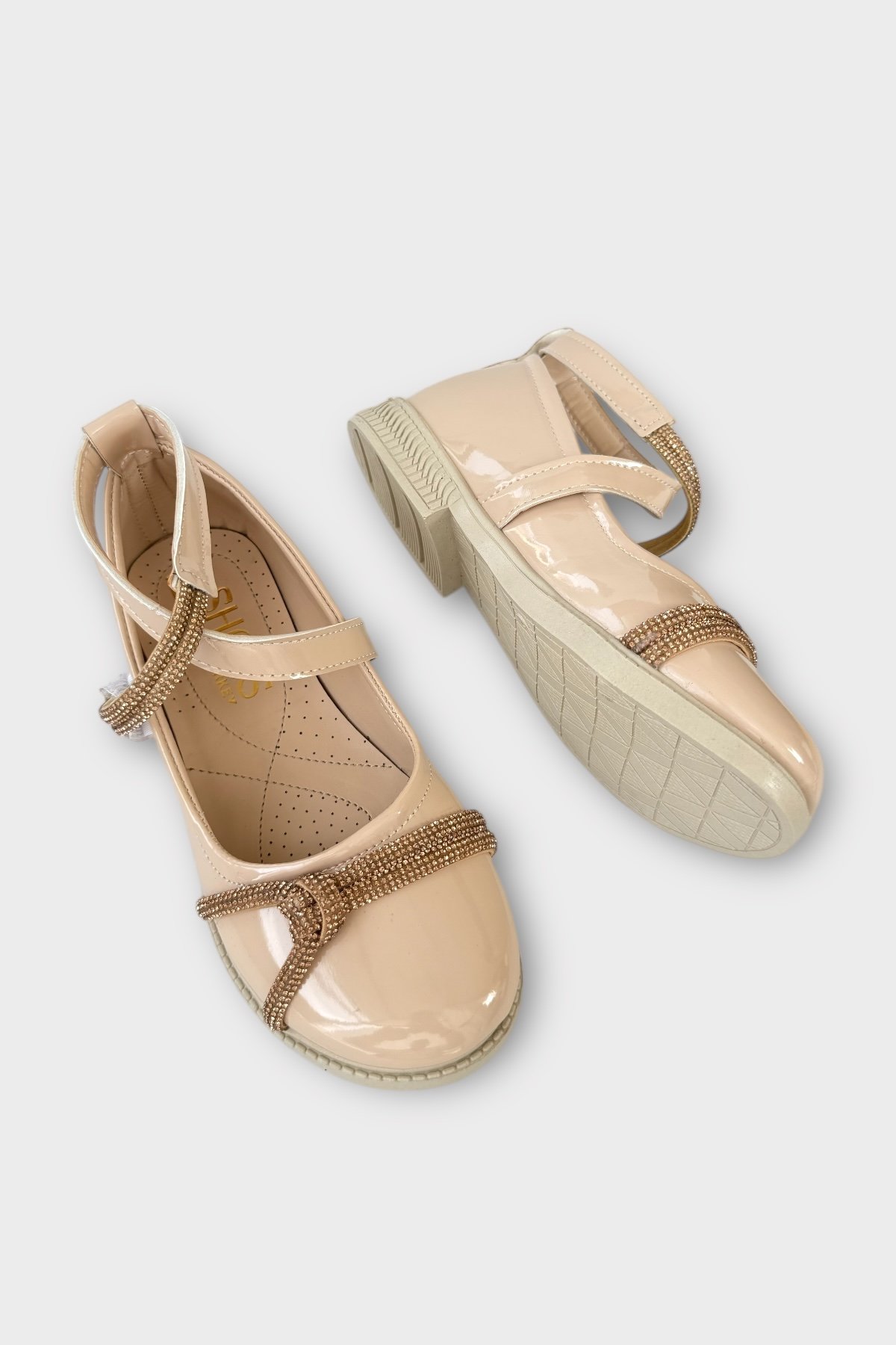 Hafif Taban Cırtlı Taşlı Kız Çocuk Babet Ayakkabı BEJ - Görsel 5