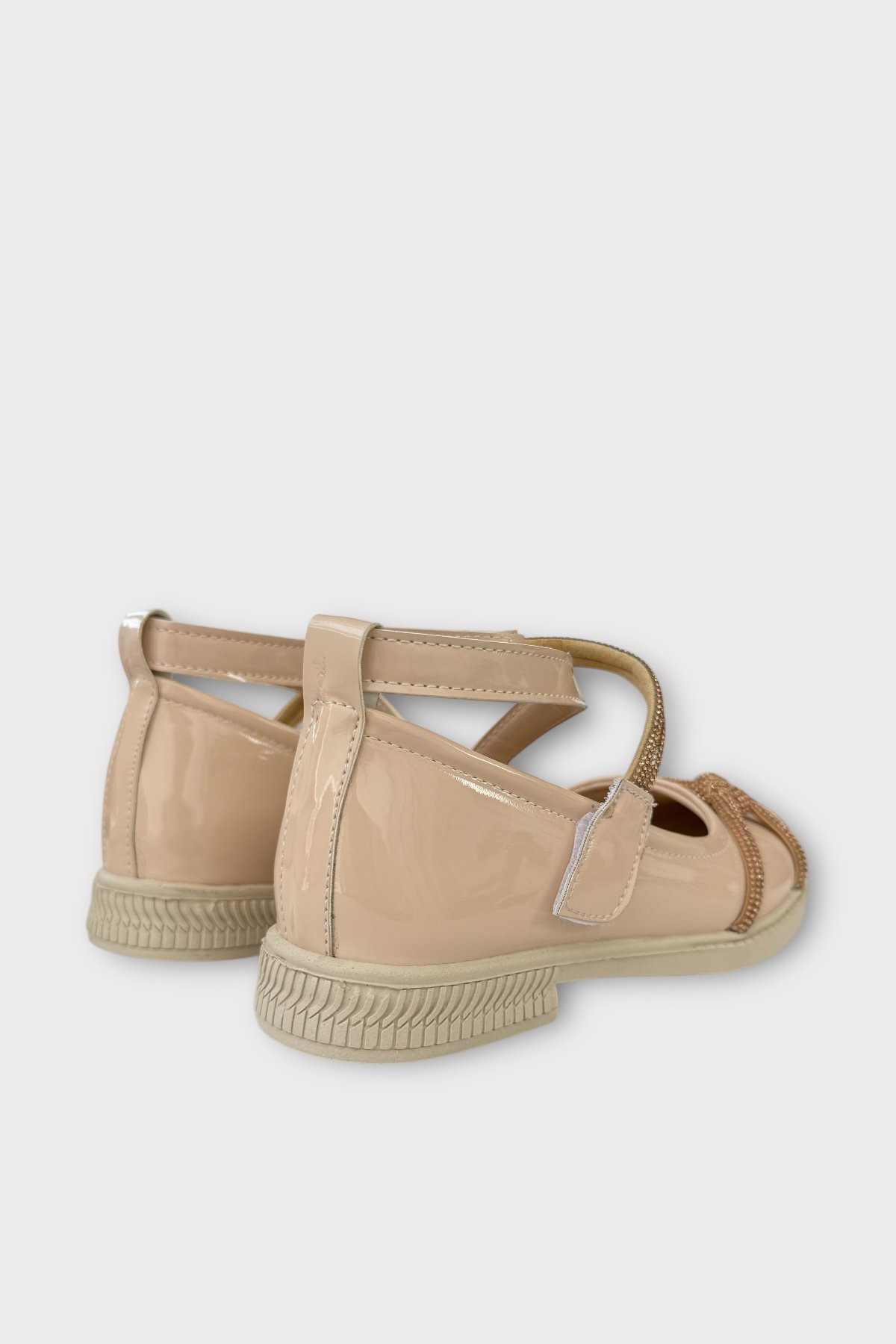 Hafif Taban Cırtlı Taşlı Kız Çocuk Babet Ayakkabı BEJ - Görsel 6