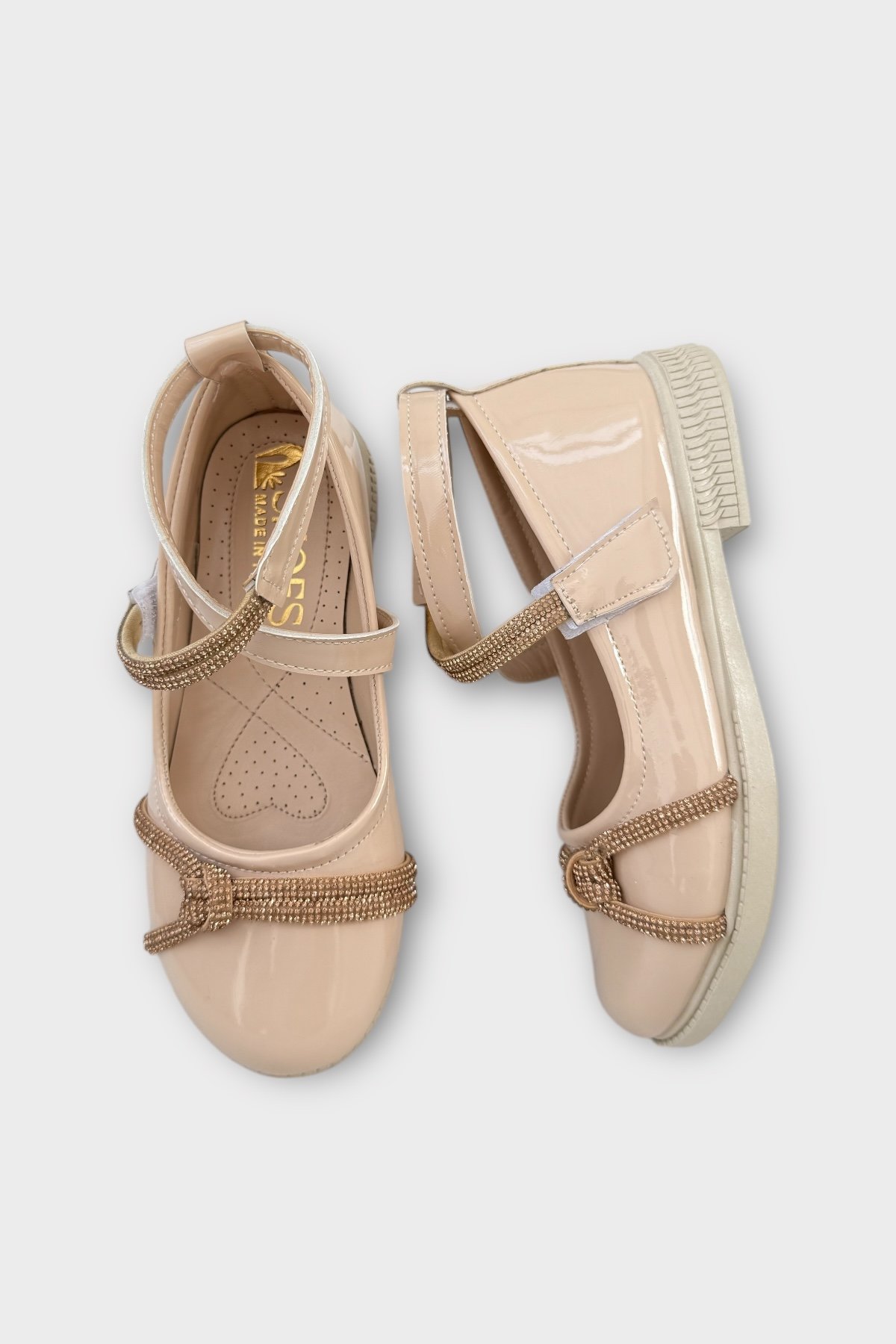 Hafif Taban Cırtlı Taşlı Kız Çocuk Babet Ayakkabı BEJ - Görsel 7