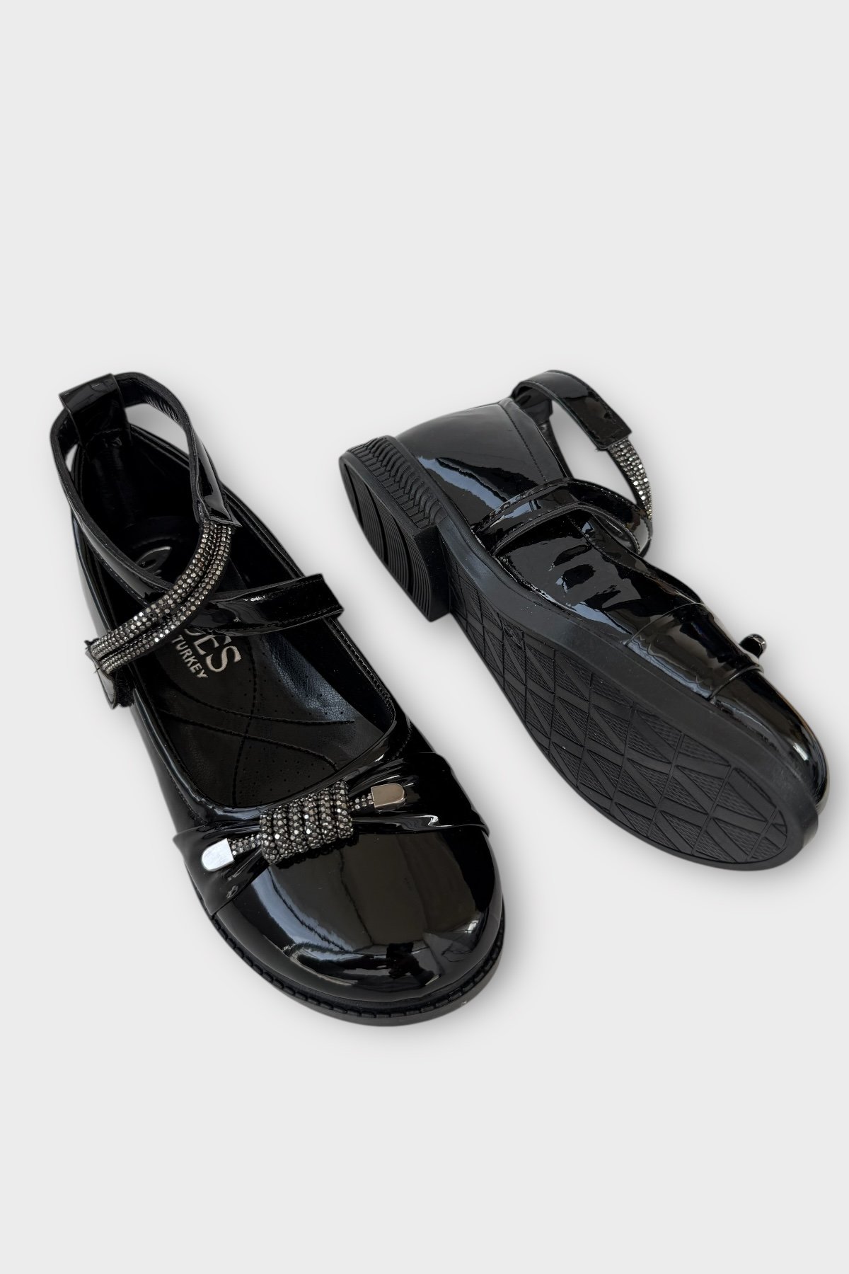 Hafif Taban Cırtlı Taşlı Kız Çocuk Babet Ayakkabı SİYAH - Görsel 5