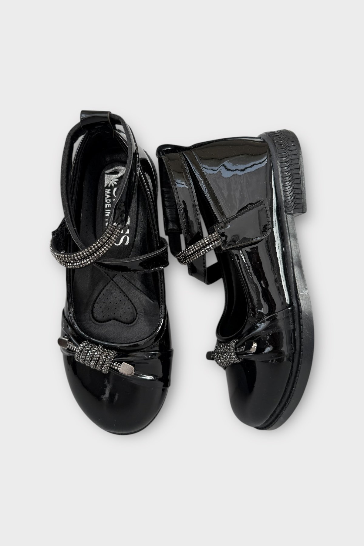 Hafif Taban Cırtlı Taşlı Kız Çocuk Babet Ayakkabı SİYAH - Görsel 7