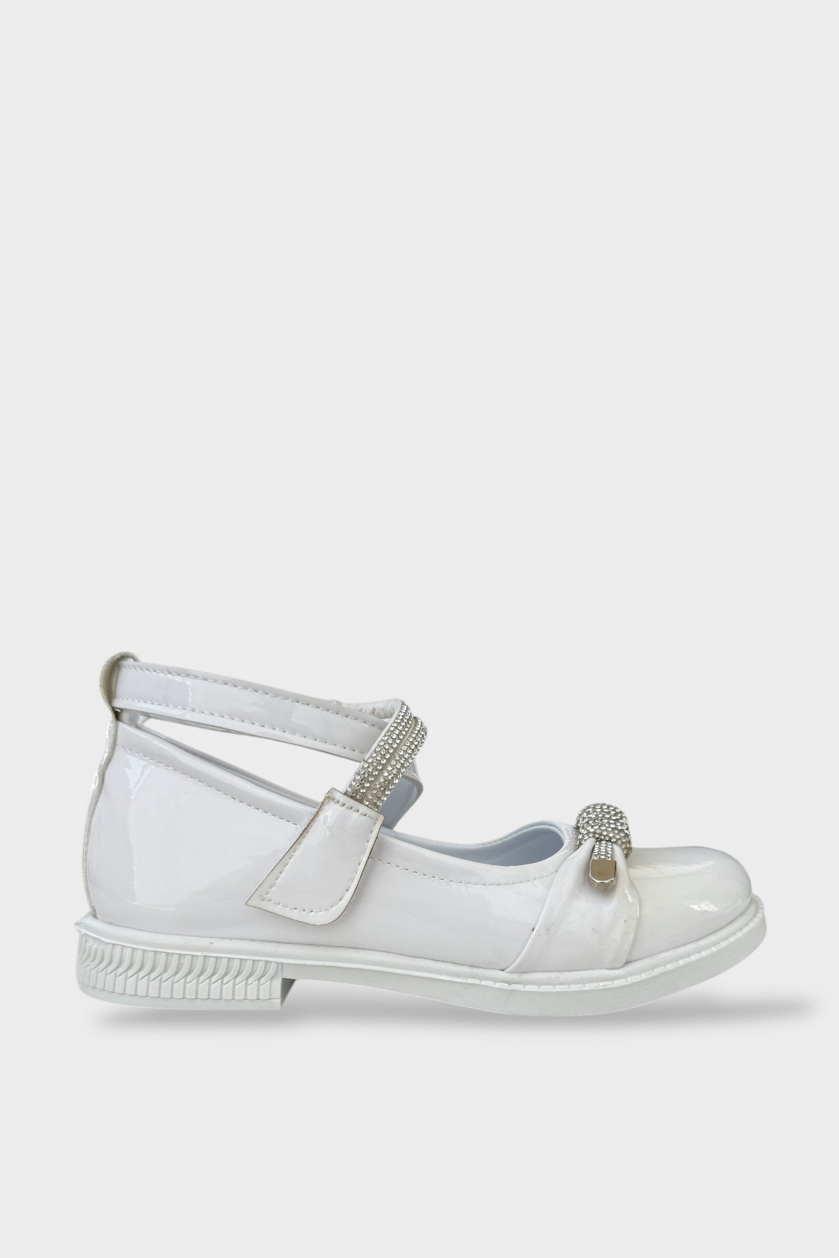Hafif Taban Cırtlı Taşlı Kız Çocuk Babet Ayakkabı BEYAZ - Görsel 2