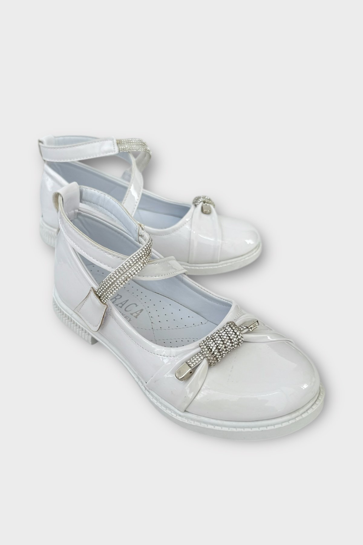 Hafif Taban Cırtlı Taşlı Kız Çocuk Babet Ayakkabı BEYAZ - Görsel 3