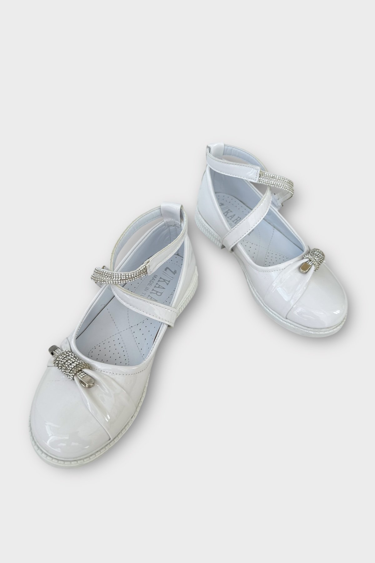 Hafif Taban Cırtlı Taşlı Kız Çocuk Babet Ayakkabı BEYAZ - Görsel 4