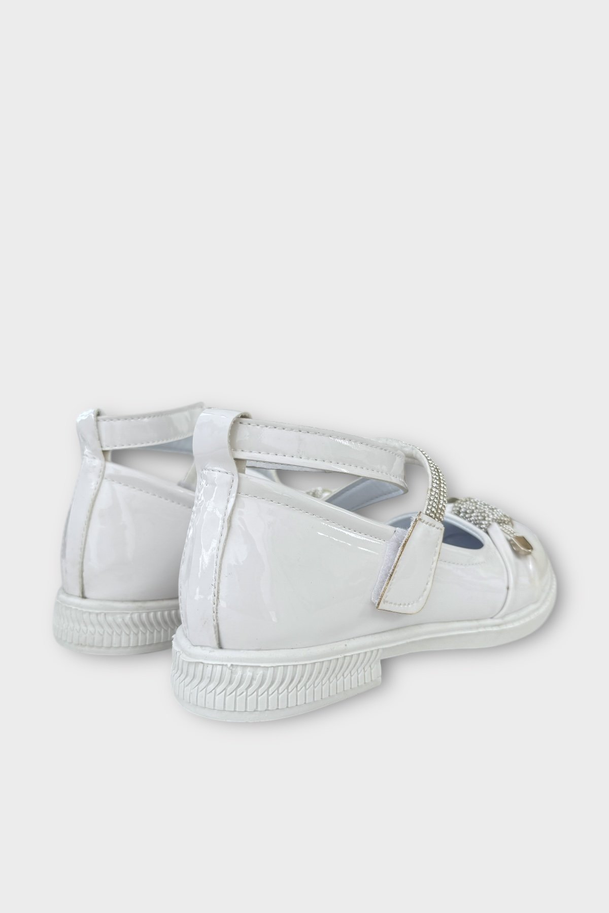 Hafif Taban Cırtlı Taşlı Kız Çocuk Babet Ayakkabı BEYAZ - Görsel 6