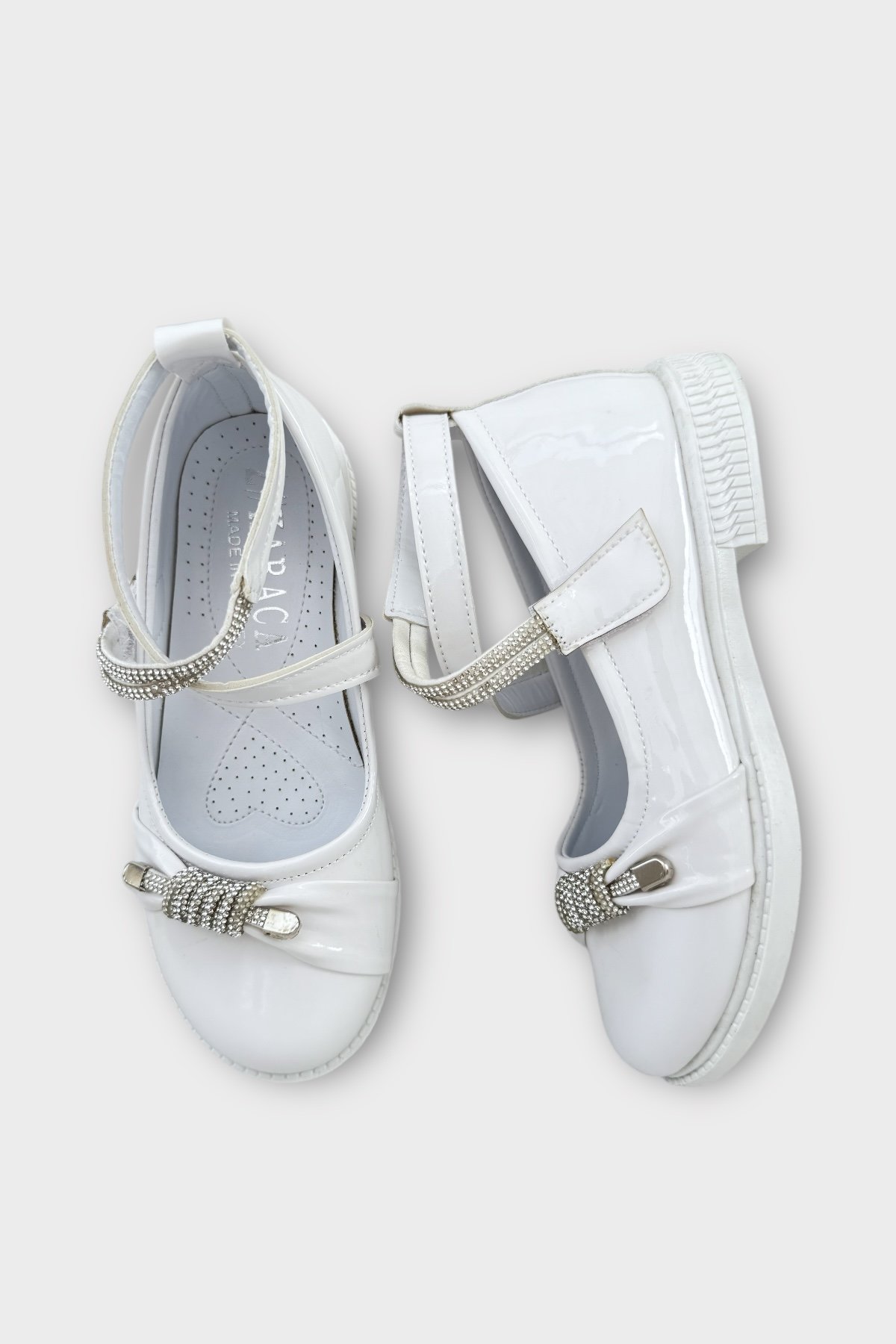 Hafif Taban Cırtlı Taşlı Kız Çocuk Babet Ayakkabı BEYAZ - Görsel 7