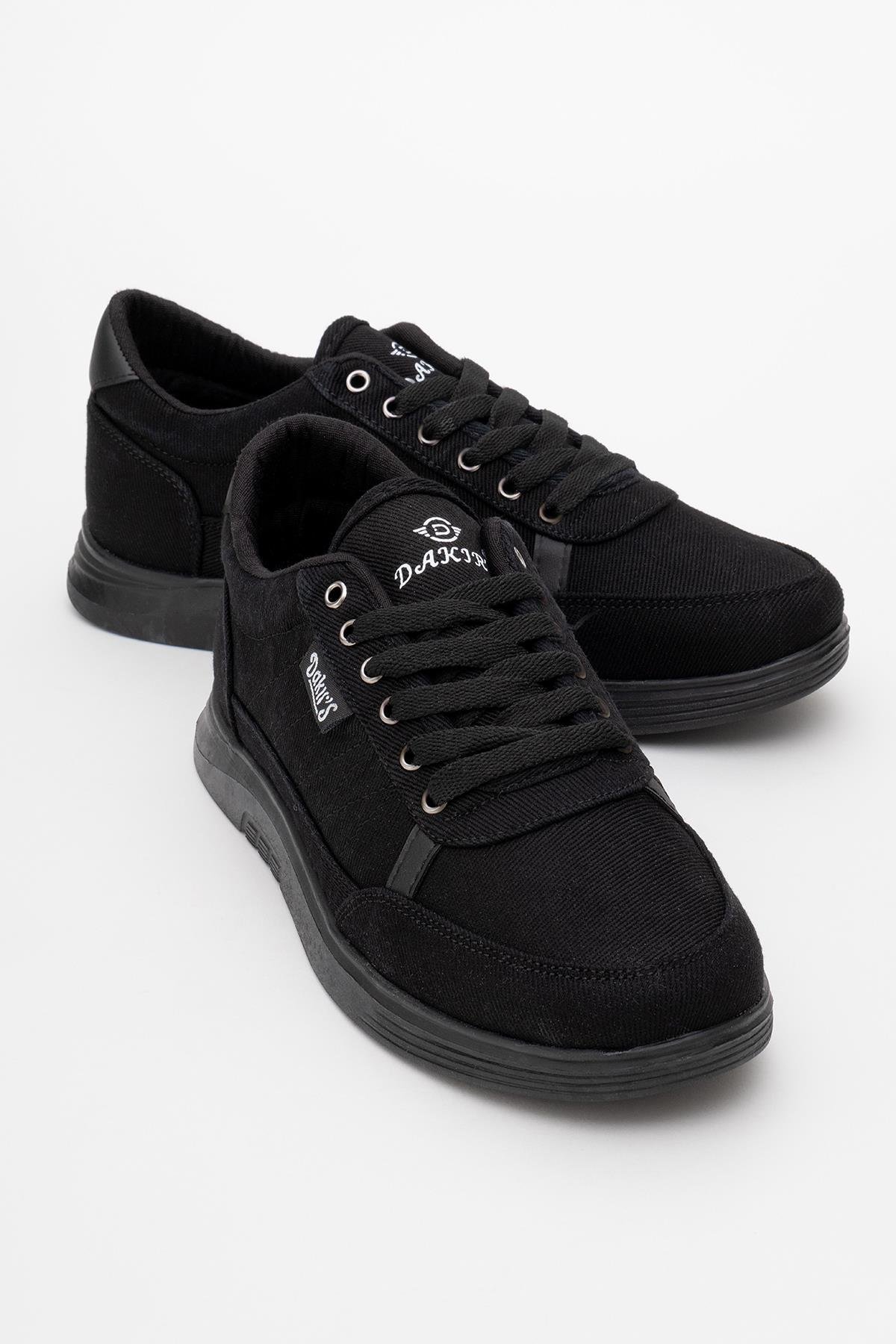 Erkek Bağcıklı Kot Spor Ayakkabı SİYAH SİYAH - Görsel 2