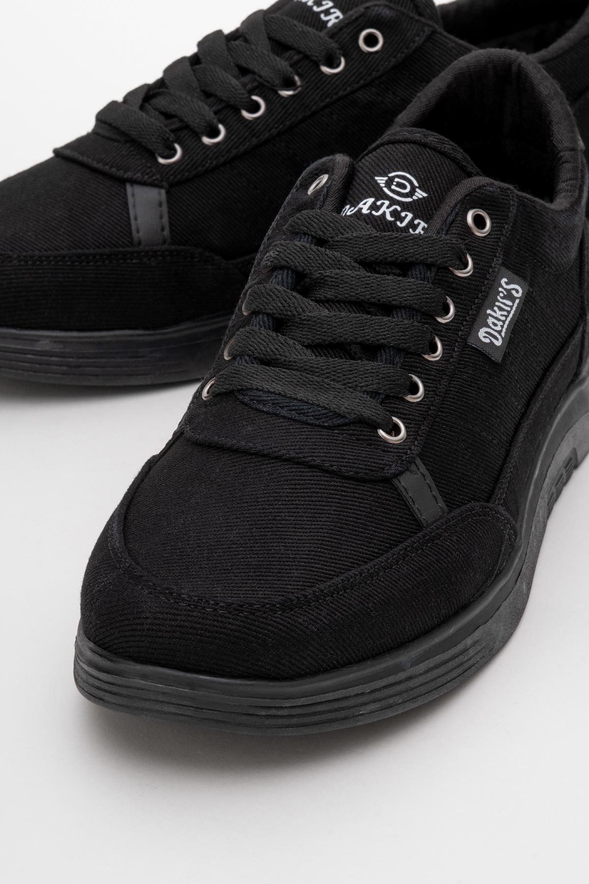 Erkek Bağcıklı Kot Spor Ayakkabı SİYAH SİYAH - Görsel 4