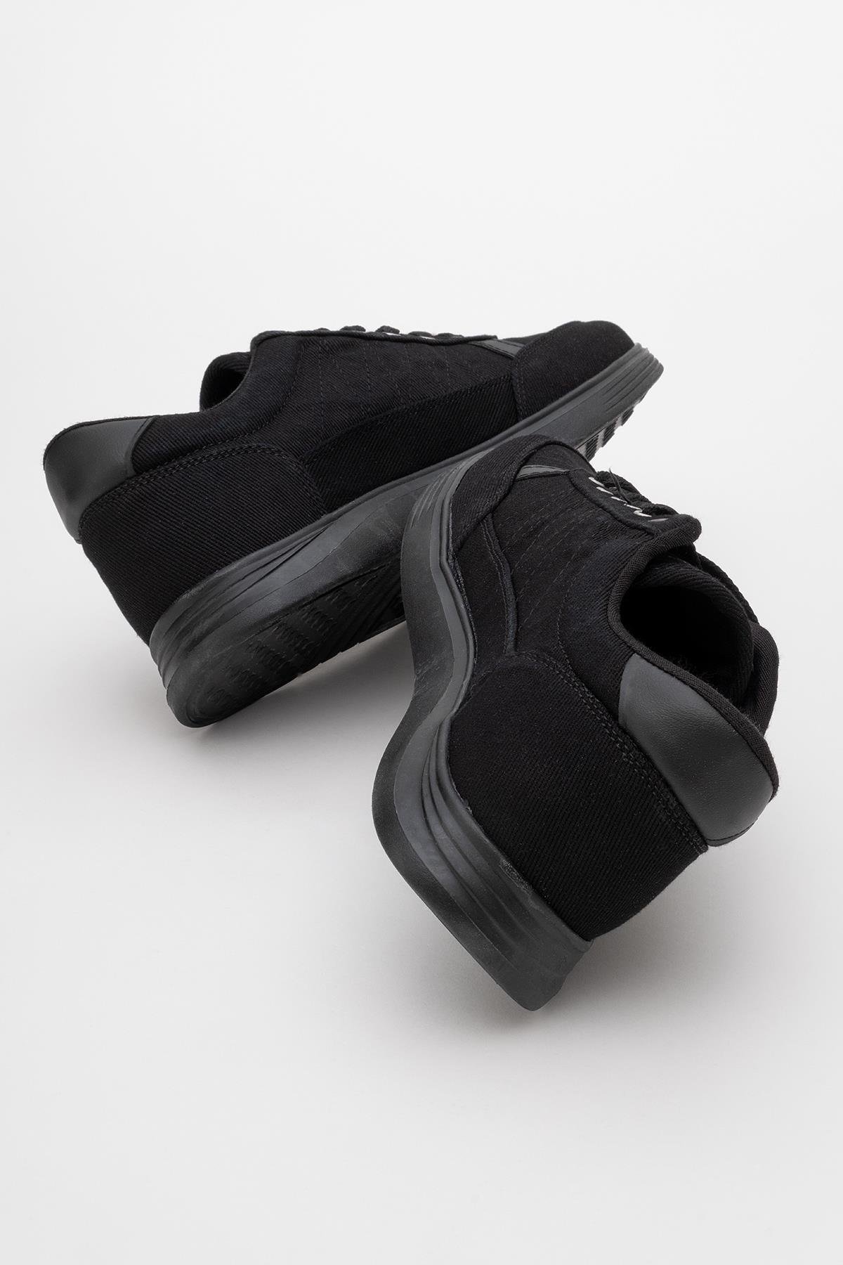 Erkek Bağcıklı Kot Spor Ayakkabı SİYAH SİYAH - Görsel 5