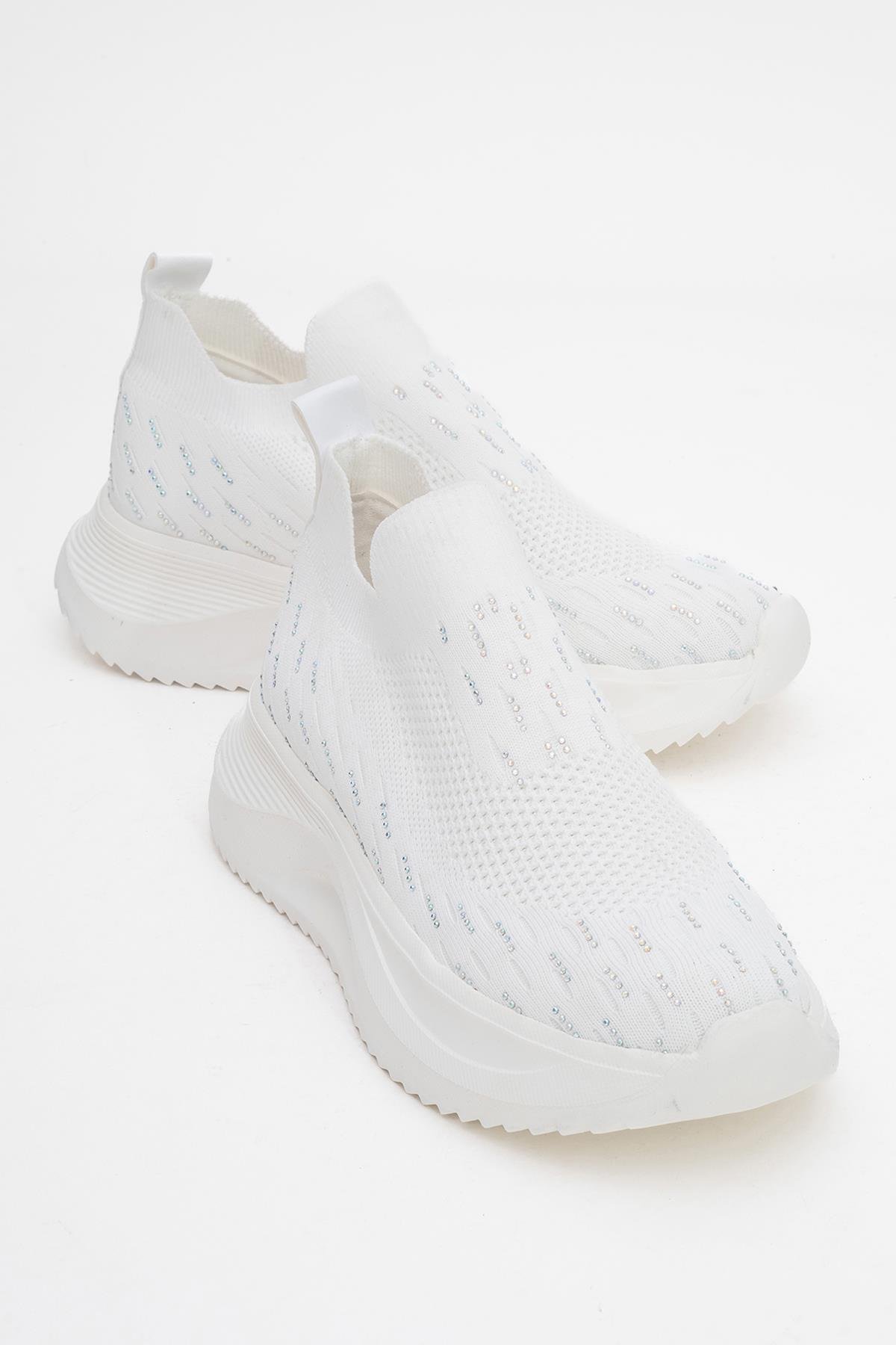 Kadın Triko Taşlı Spor Ayakkabı BEYAZ - Görsel 2
