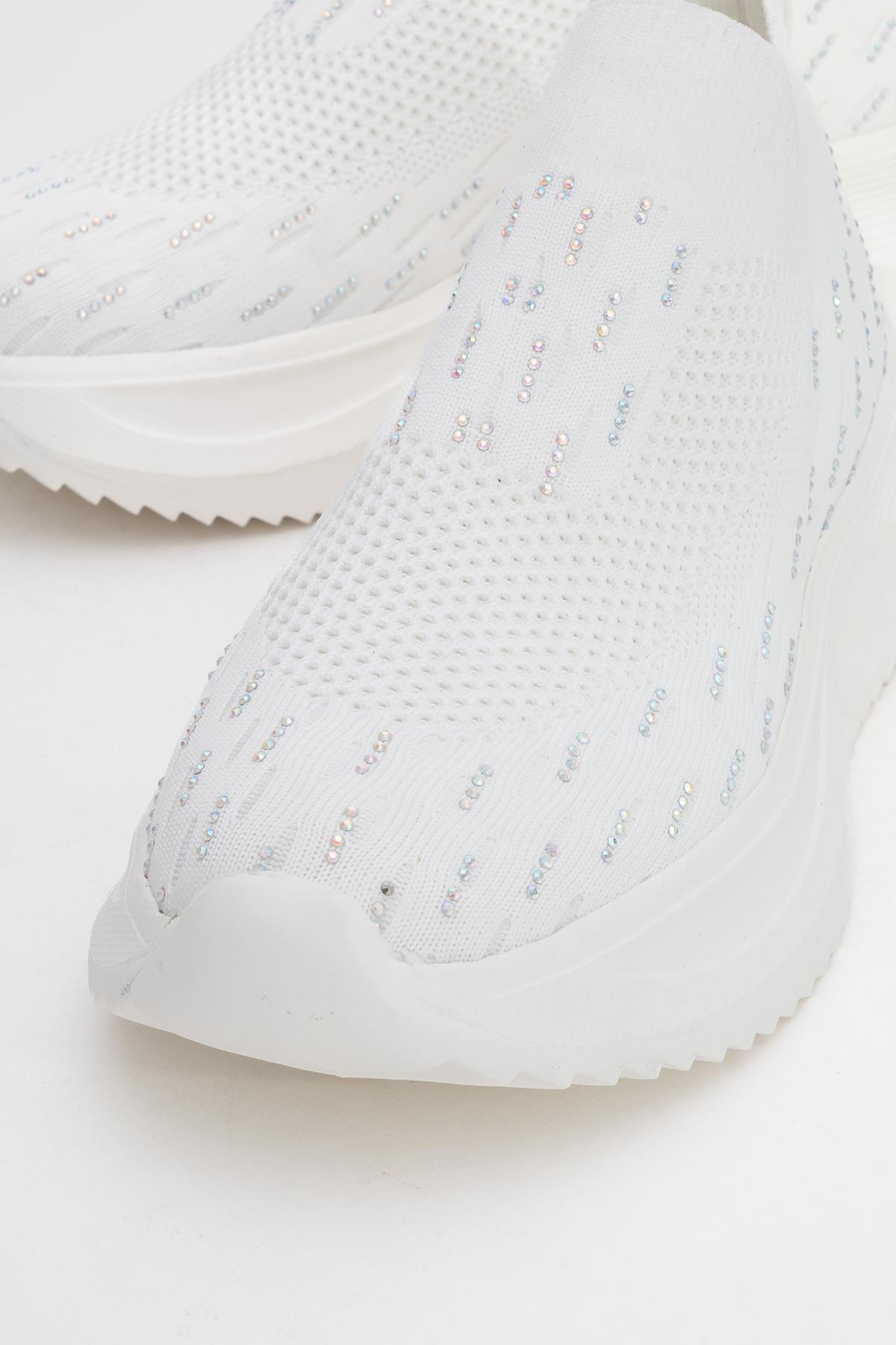 Kadın Triko Taşlı Spor Ayakkabı BEYAZ - Görsel 4