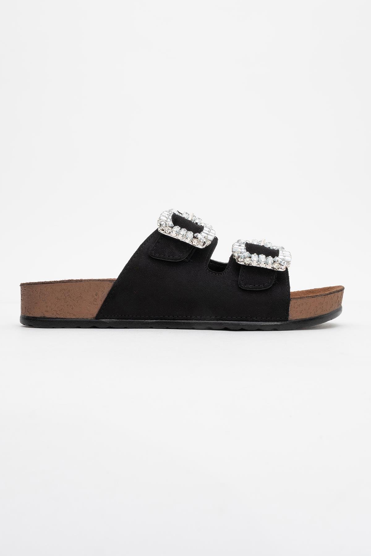 Kadın Çift Tokalı Taşlı Terlik SİYAH - Görsel 3