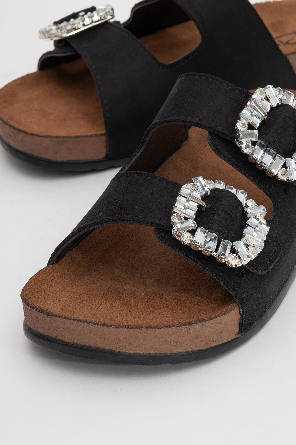 Kadın Çift Tokalı Taşlı Terlik SİYAH - Görsel 4