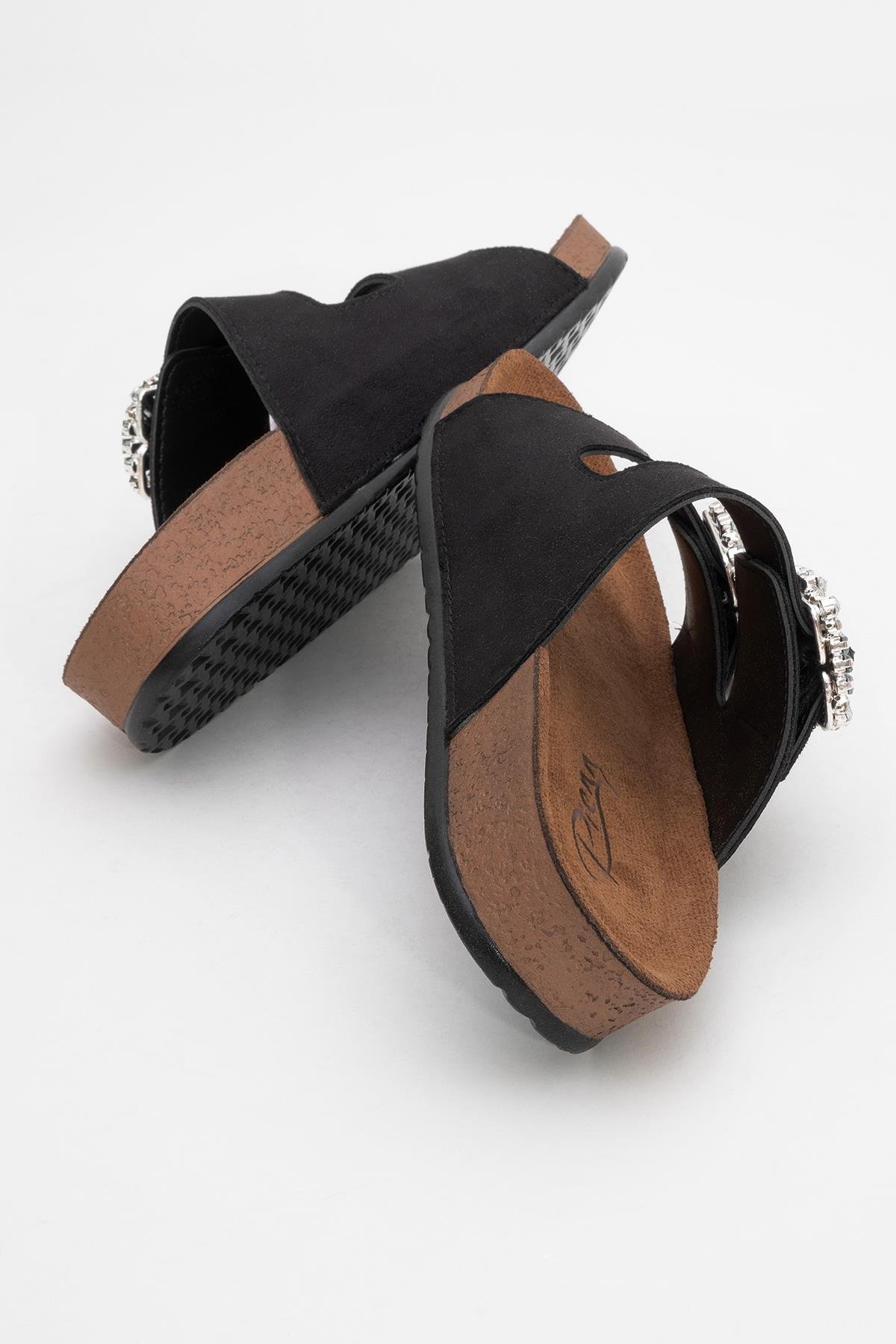 Kadın Çift Tokalı Taşlı Terlik SİYAH - Görsel 5