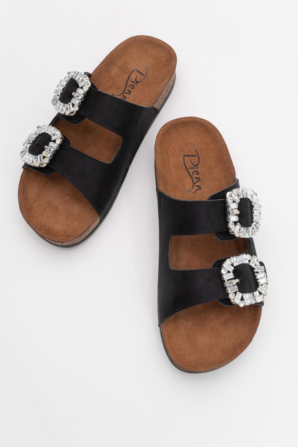 Kadın Çift Tokalı Taşlı Terlik SİYAH - Görsel 6