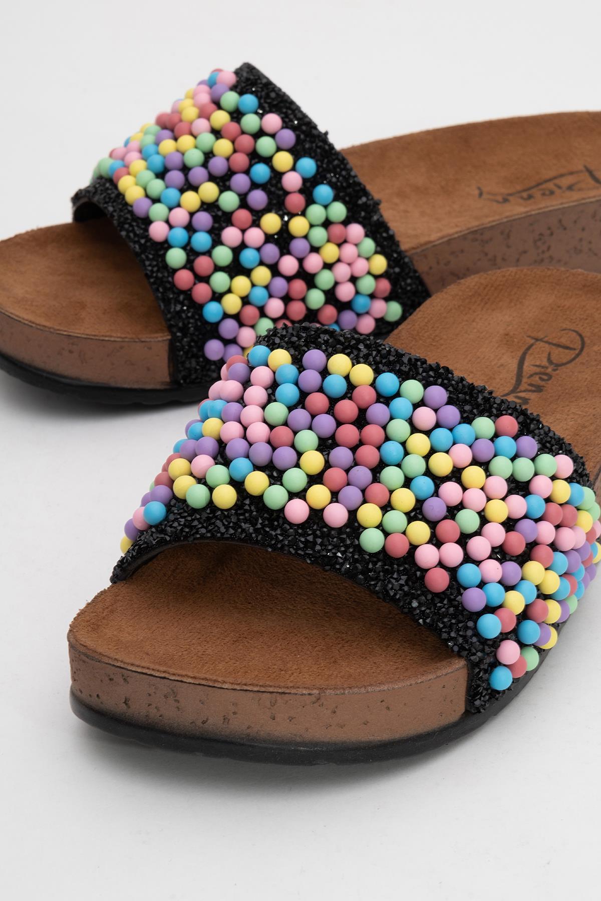 Kadın Boncuklu Düz Terlik MULTİ - Görsel 4