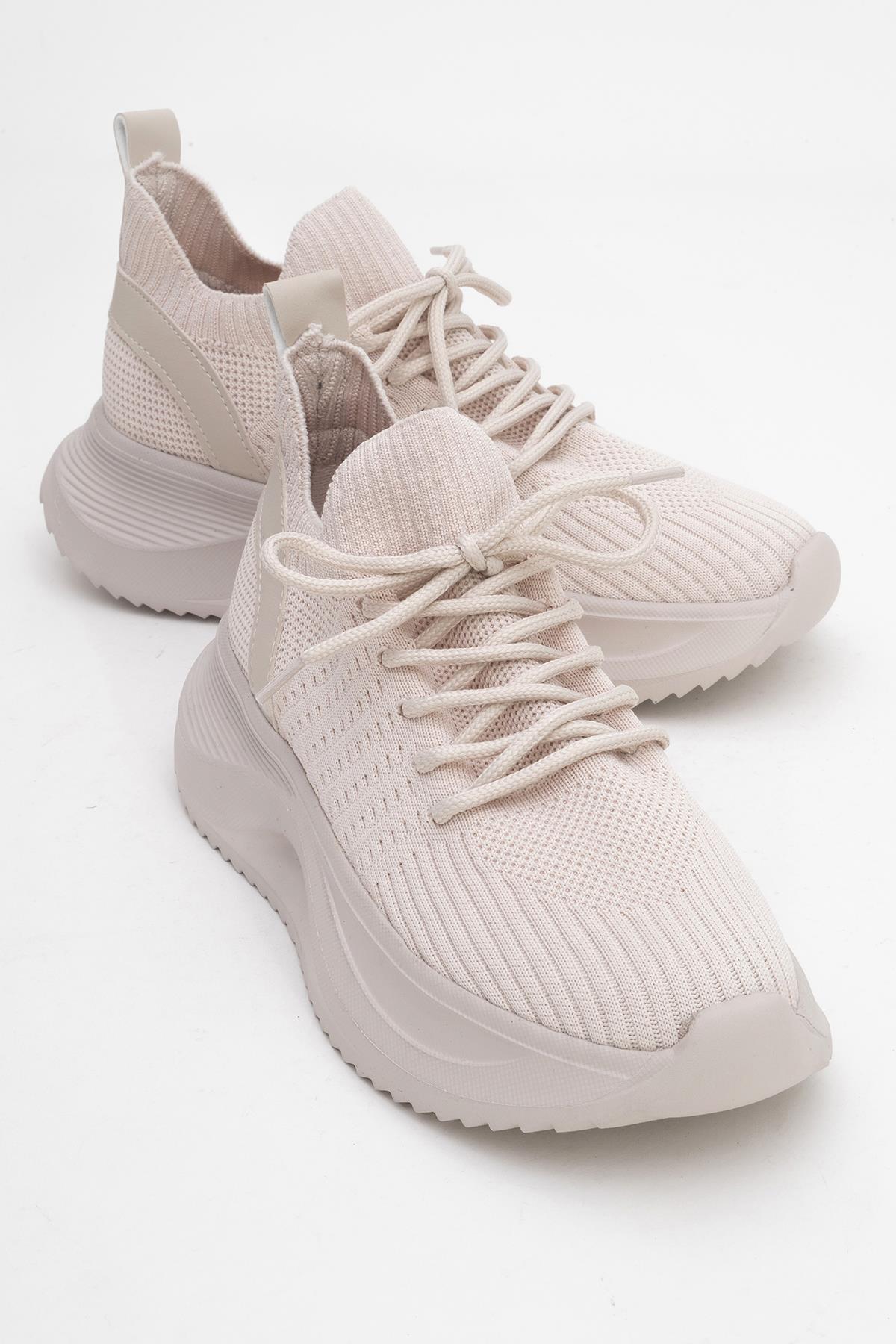 Bağcıklı Kadın Spor Ayakkabı BEJ - Görsel 2