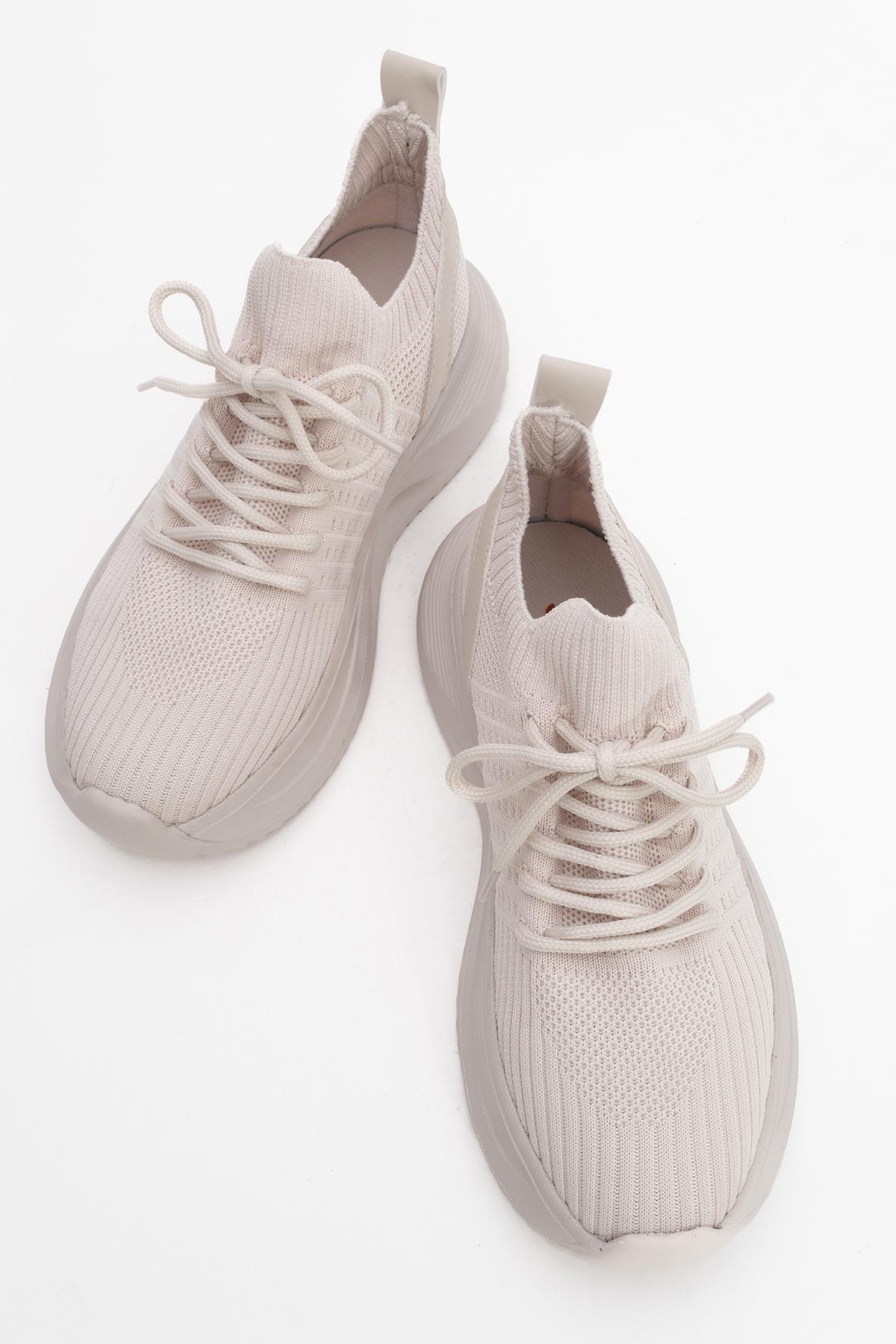 Bağcıklı Kadın Spor Ayakkabı BEJ - Görsel 6