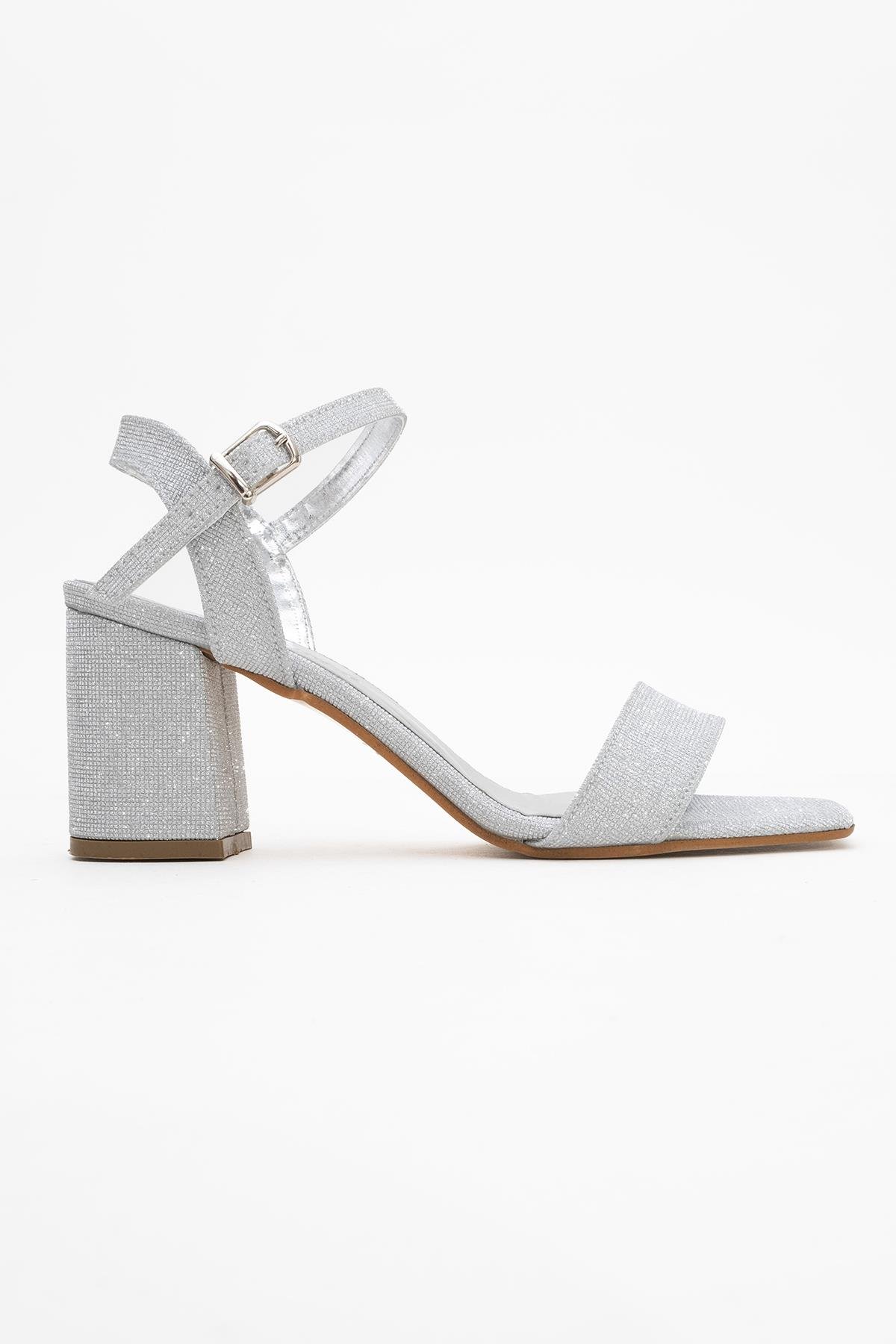 Tek Bantlı Kadın Topuklu Sandalet GÜMÜŞ SİM - Görsel 3