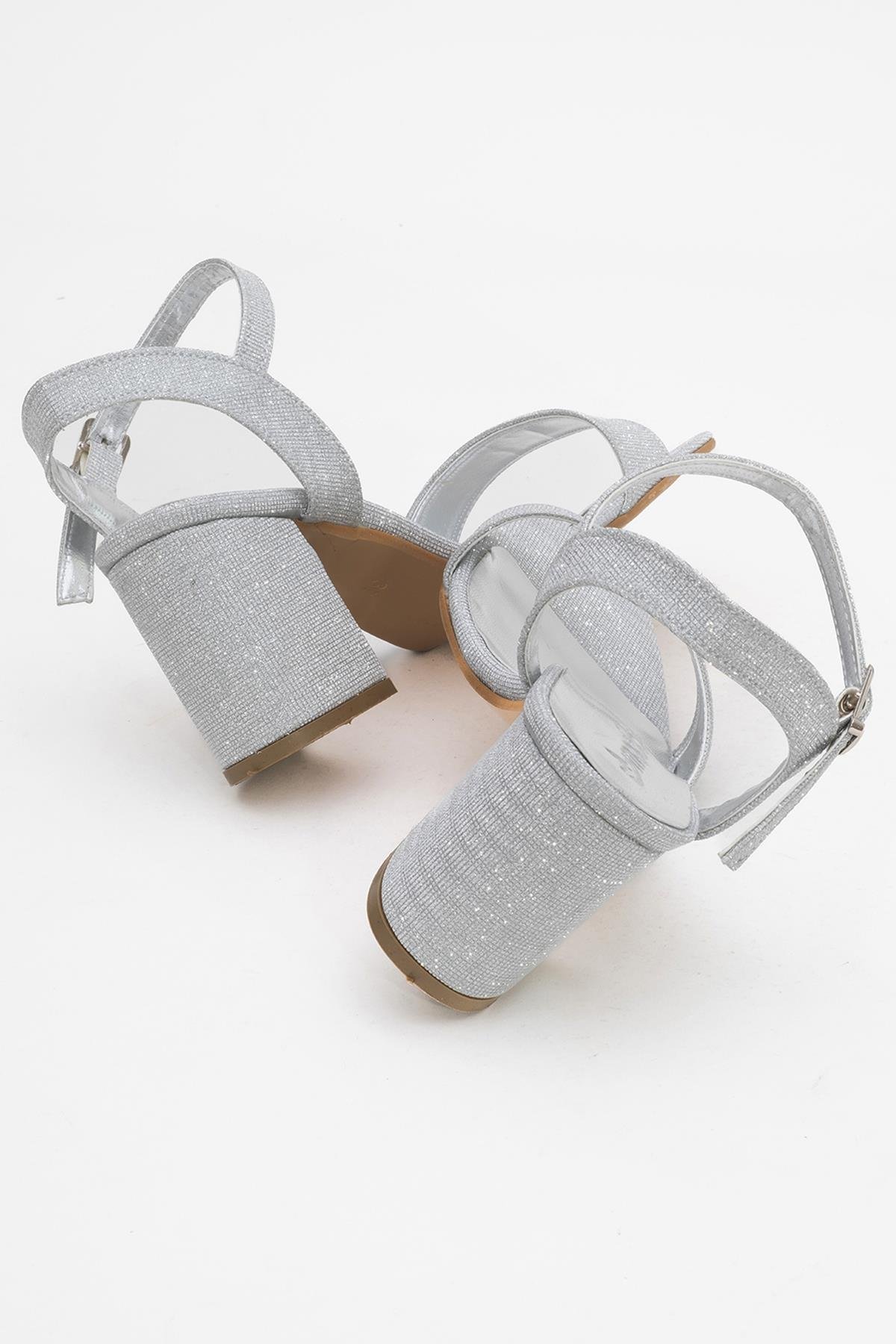 Tek Bantlı Kadın Topuklu Sandalet GÜMÜŞ SİM - Görsel 5