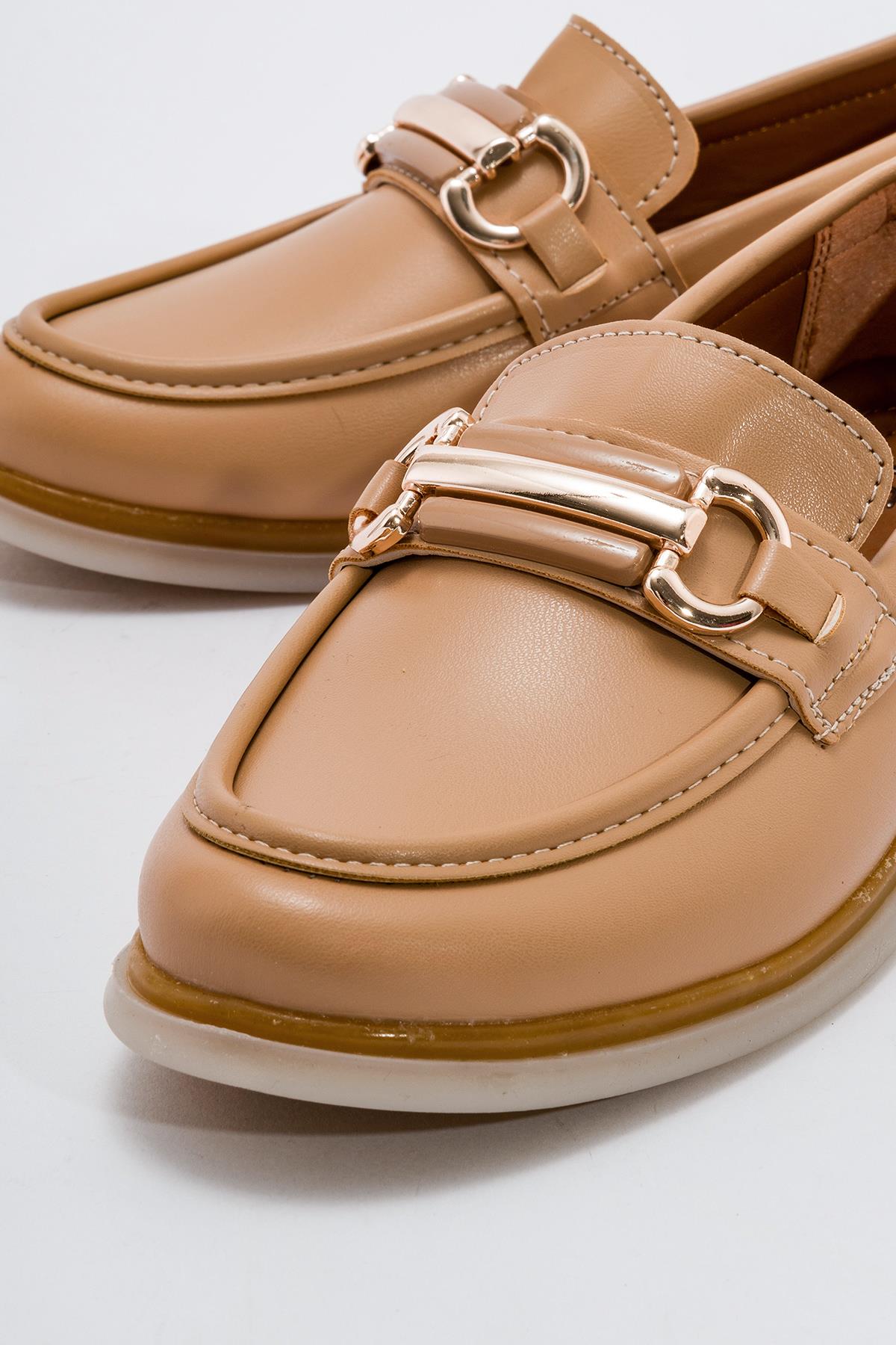 Kaydırmaz Kadın Tokalı Loafer NUDE CİLT - Görsel 4