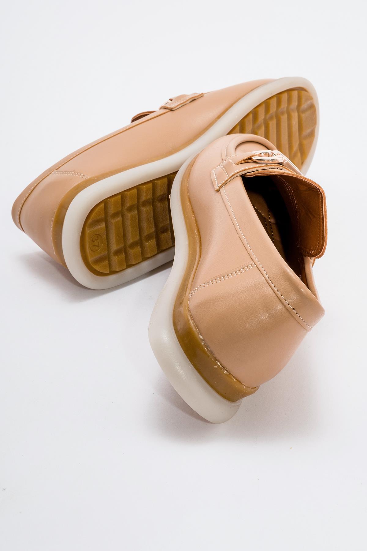 Kaydırmaz Kadın Tokalı Loafer NUDE CİLT - Görsel 5