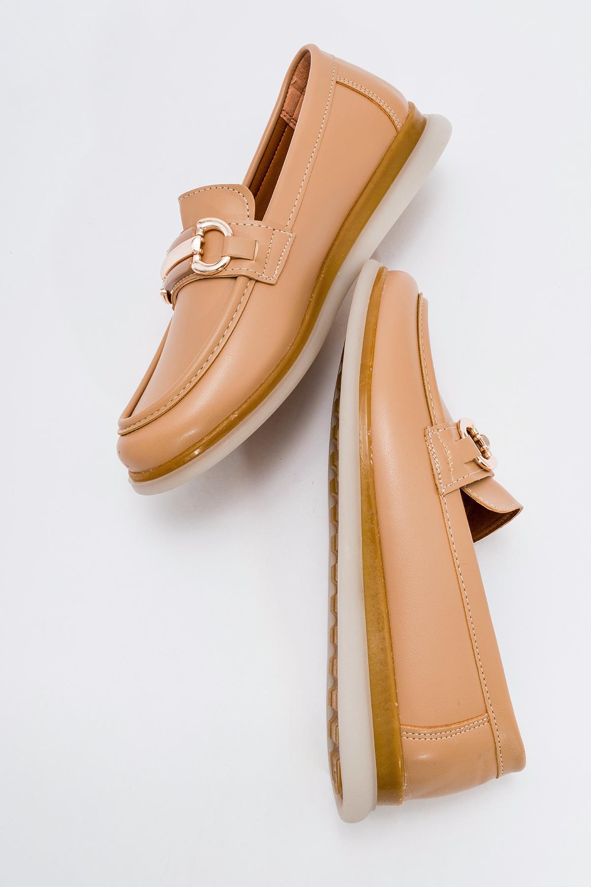 Kaydırmaz Kadın Tokalı Loafer NUDE CİLT - Görsel 7