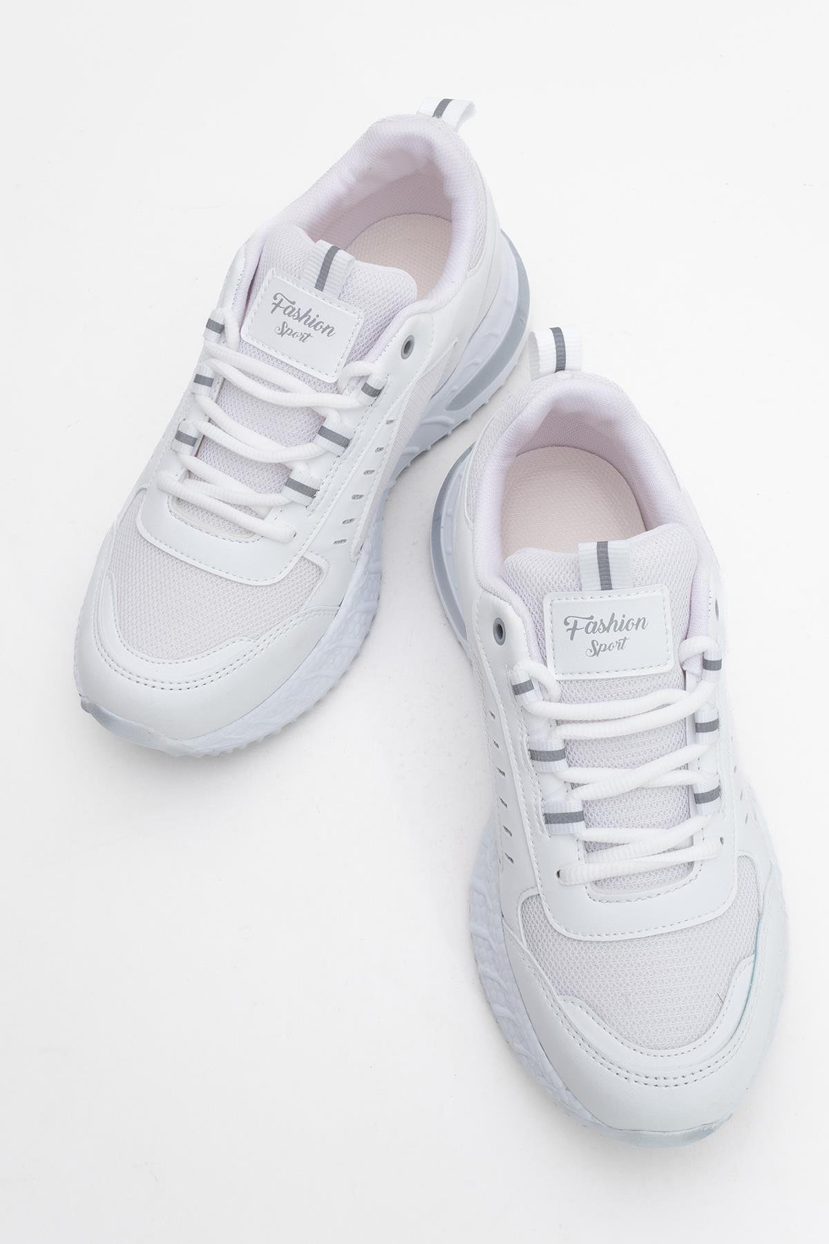 Kadın Bağcıklı Anorak Spor Ayakkabı BEYAZ GRİ - Görsel 6
