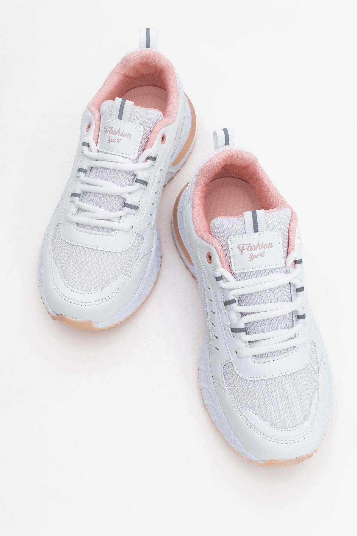 Kadın Bağcıklı Anorak Spor Ayakkabı BEYAZ PUDRA - Görsel 6