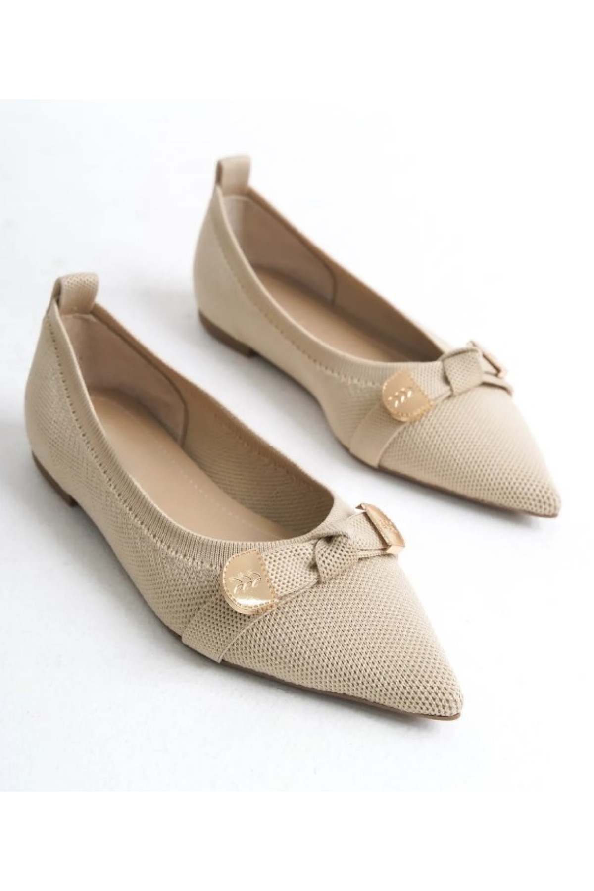 Triko Fiyonk Detaylı Sivri Burun Kadın Babet Ayakkabı - Görsel 3