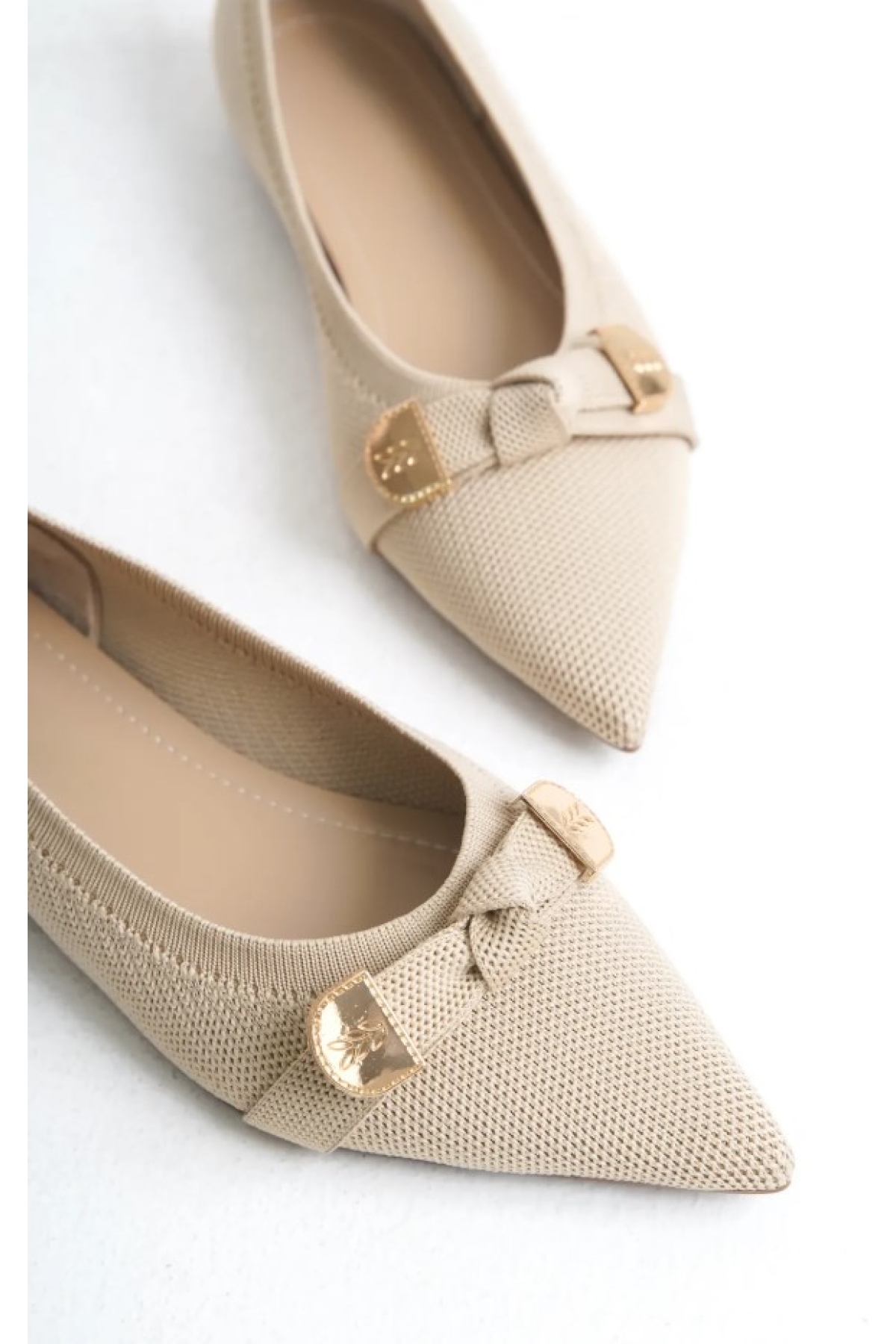 Triko Fiyonk Detaylı Sivri Burun Kadın Babet Ayakkabı - Görsel 7