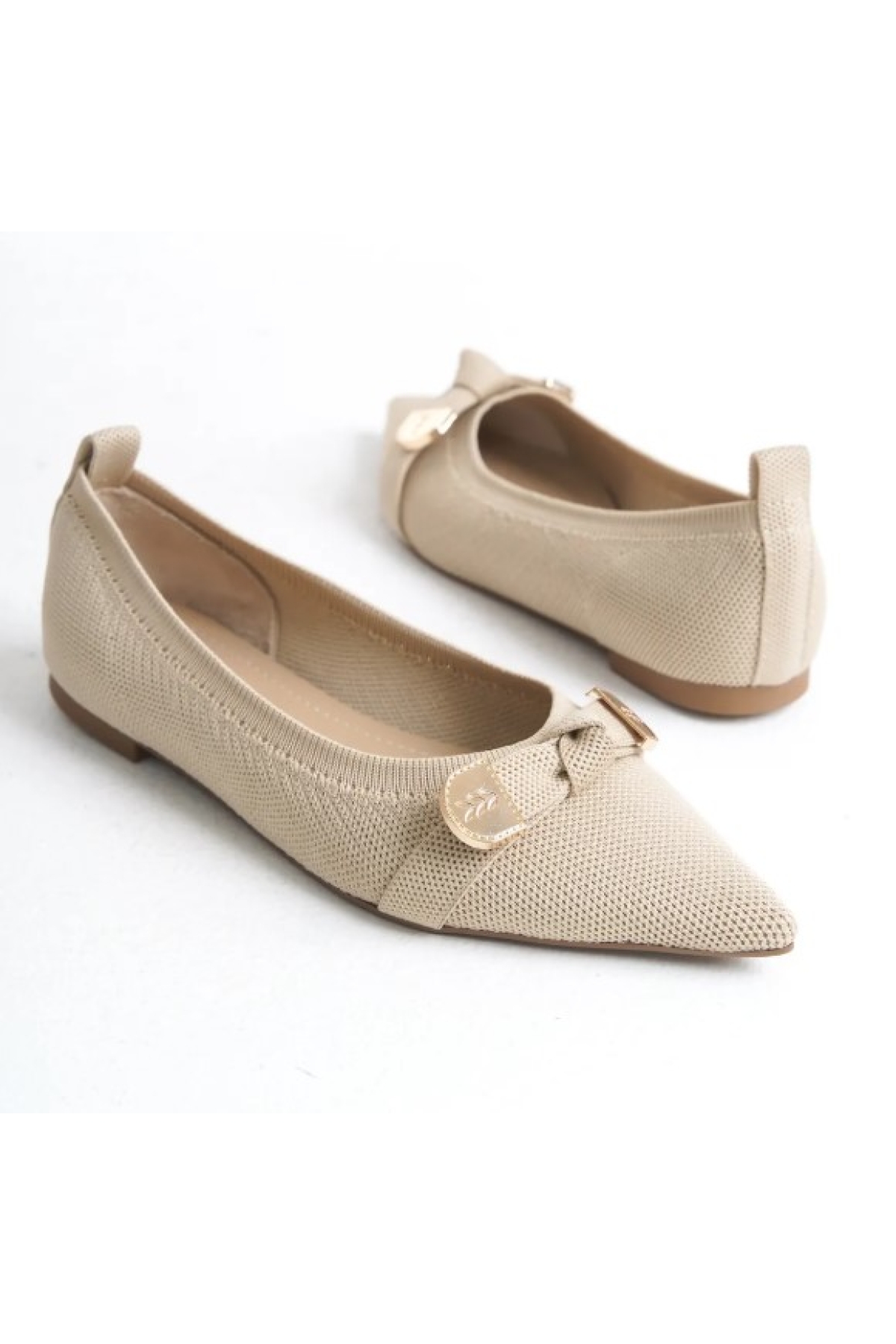 Triko Fiyonk Detaylı Sivri Burun Kadın Babet Ayakkabı - Görsel 8