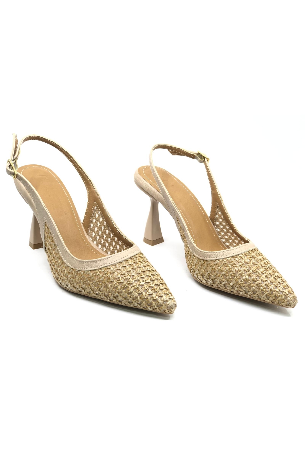 Hasır Detaylı Arkası Açık Stiletto Kadın Topuklu Ayakkabı - Görsel 3
