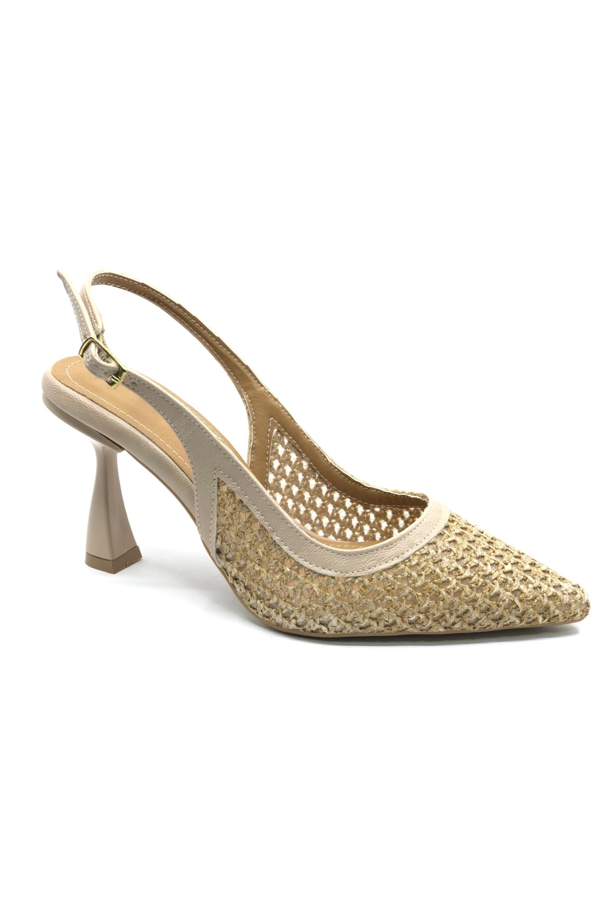 Hasır Detaylı Arkası Açık Stiletto Kadın Topuklu Ayakkabı - Görsel 5