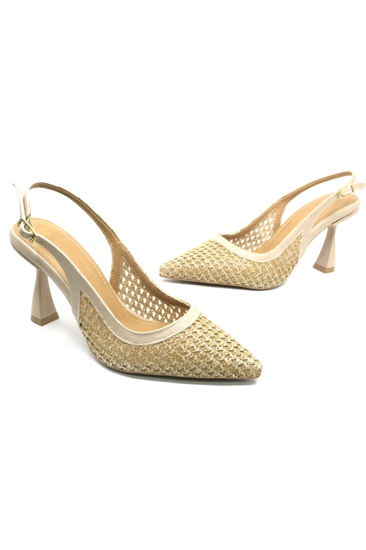 Hasır Detaylı Arkası Açık Stiletto Kadın Topuklu Ayakkabı - Görsel 8