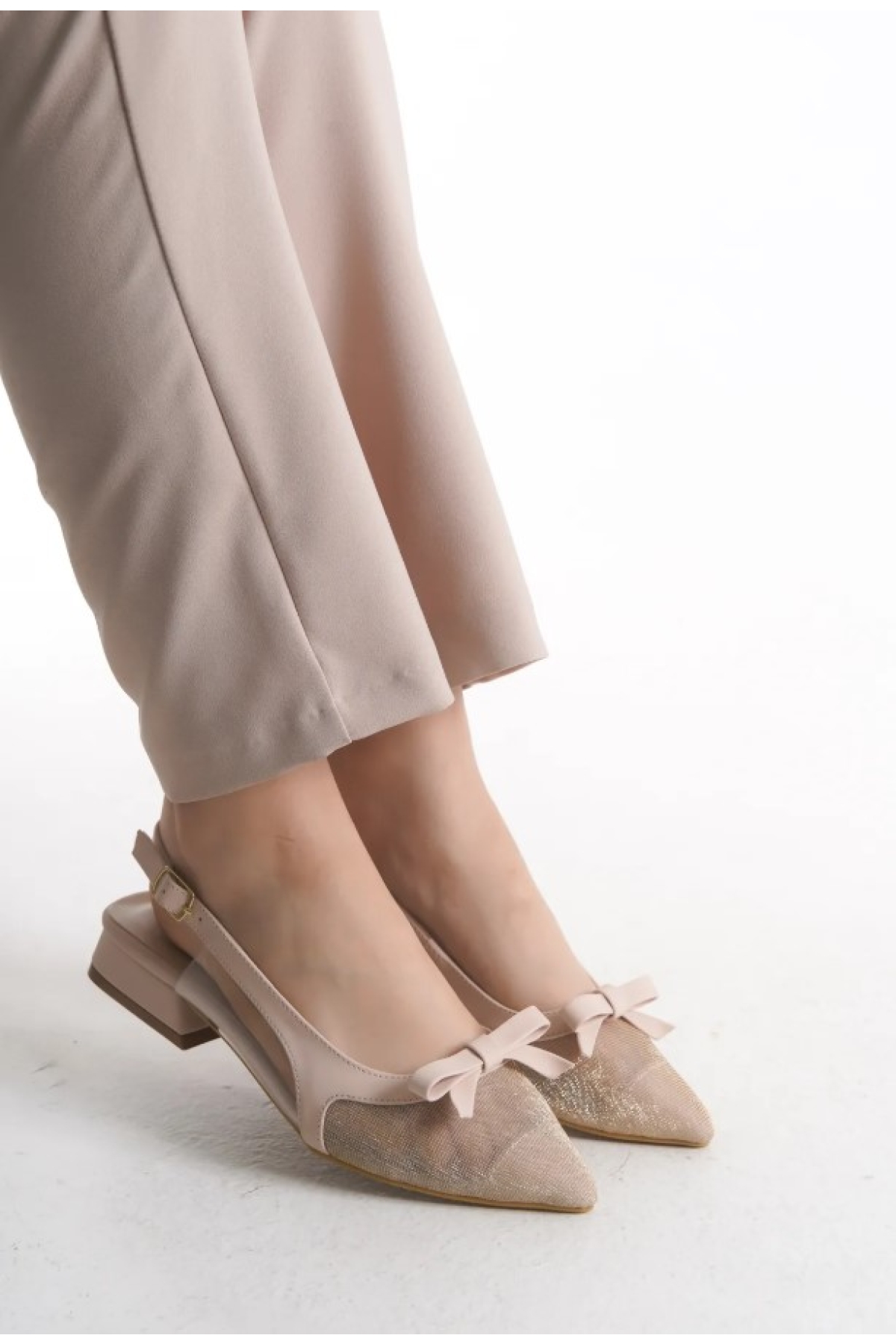 Fiyonk Dantel Detaylı Arkası Açık Kadın Babet Ayakkabı - Görsel 2