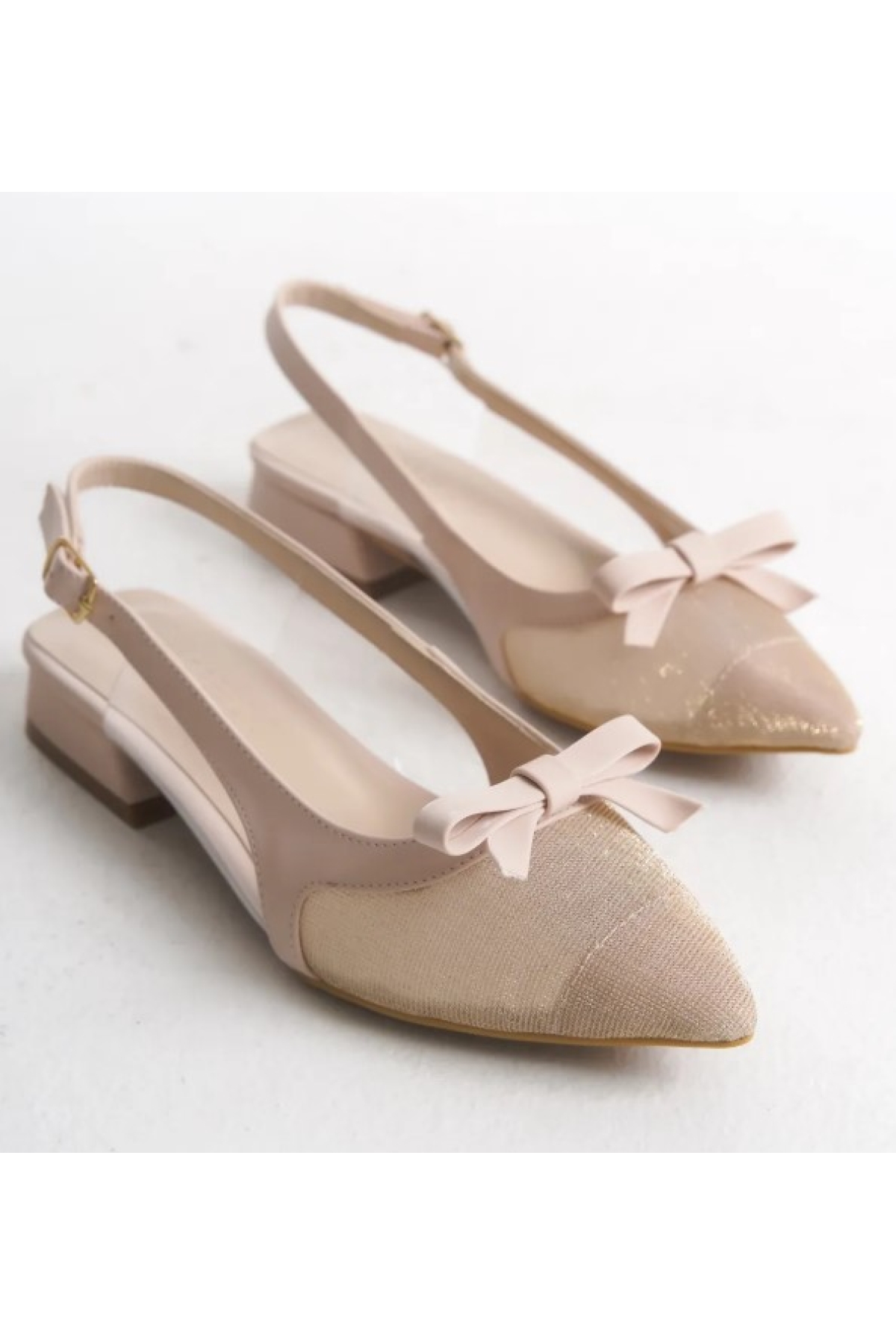 Fiyonk Dantel Detaylı Arkası Açık Kadın Babet Ayakkabı - Görsel 3