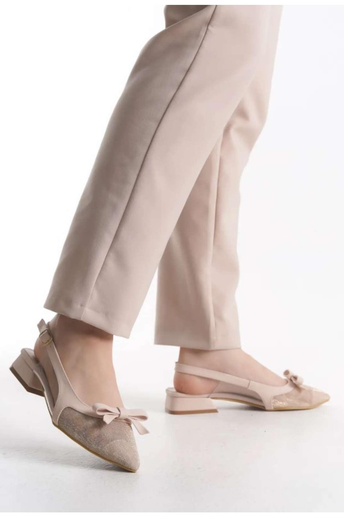 Fiyonk Dantel Detaylı Arkası Açık Kadın Babet Ayakkabı - Görsel 6