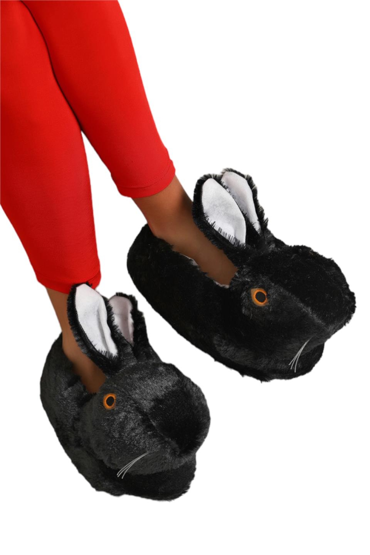 Peluş Tavşan Figürlü Kaymaz ve Ses Yapmaz Ev Panduf SİYAH - Görsel 7