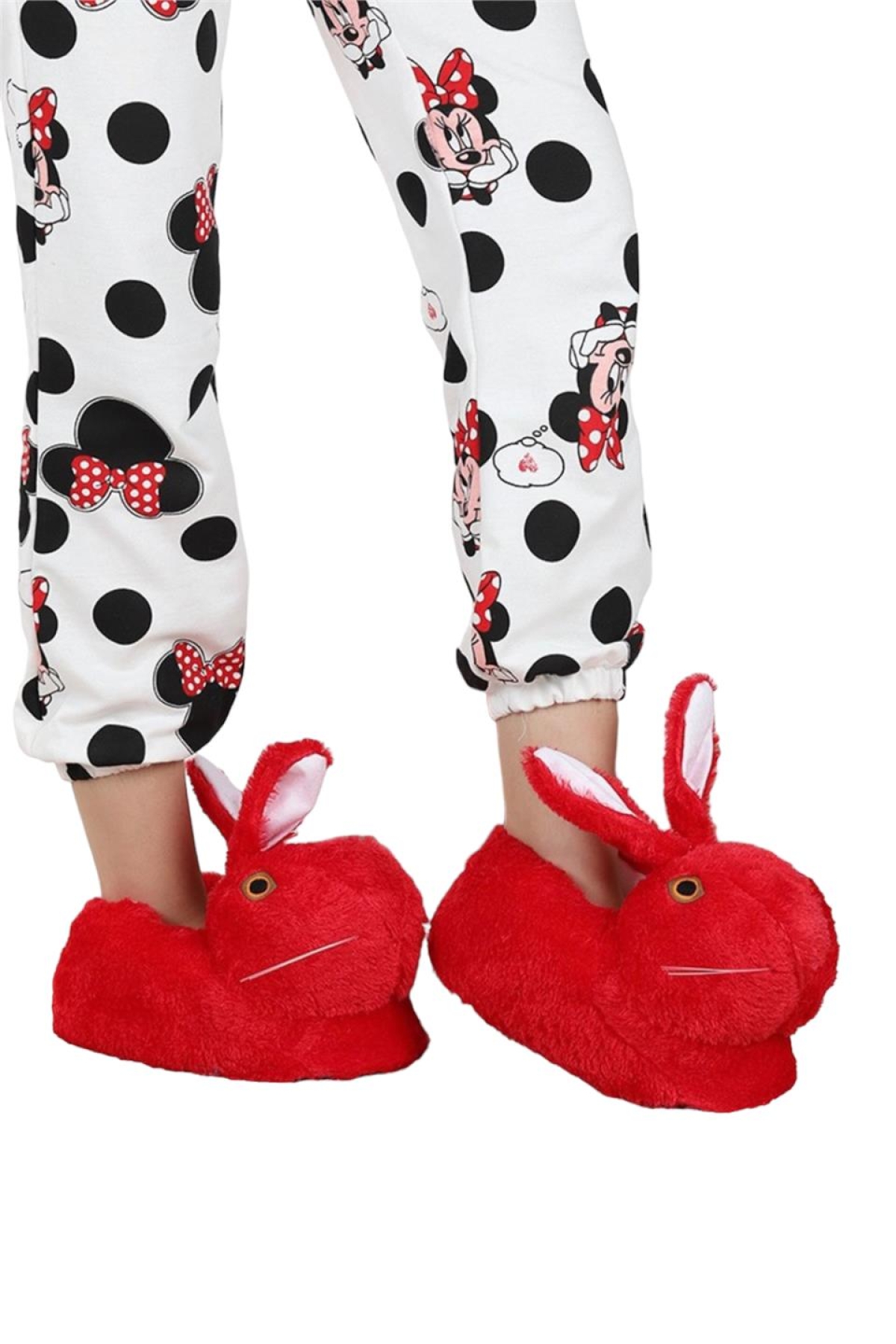 Peluş Tavşan Figürlü Kaymaz ve Ses Yapmaz Ev Panduf KIRMIZI - Görsel 2