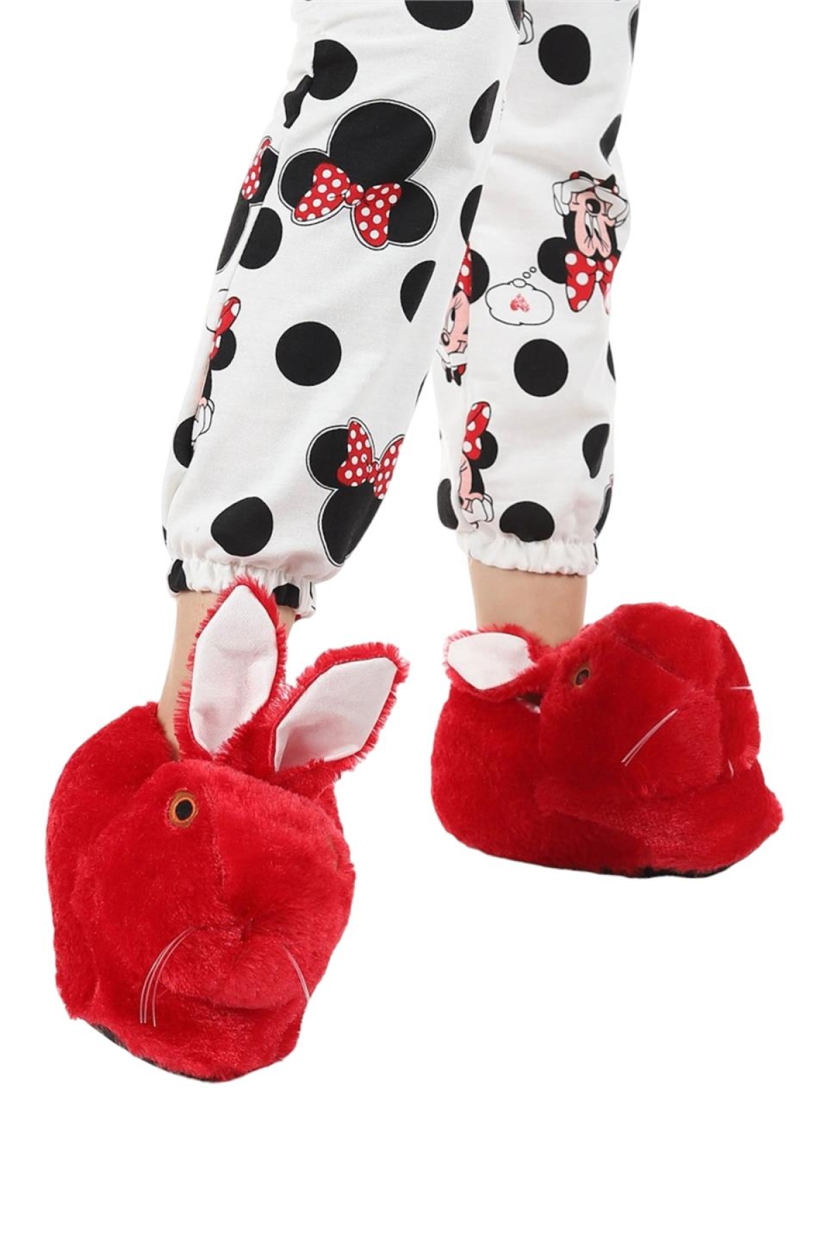 Peluş Tavşan Figürlü Kaymaz ve Ses Yapmaz Ev Panduf KIRMIZI - Görsel 3