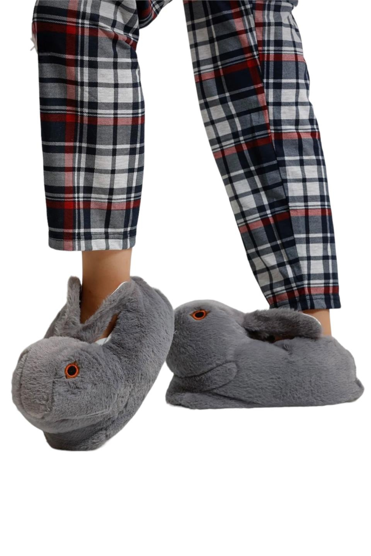 Peluş Tavşan Figürlü Kaymaz ve Ses Yapmaz Ev Panduf FÜME - Görsel 4