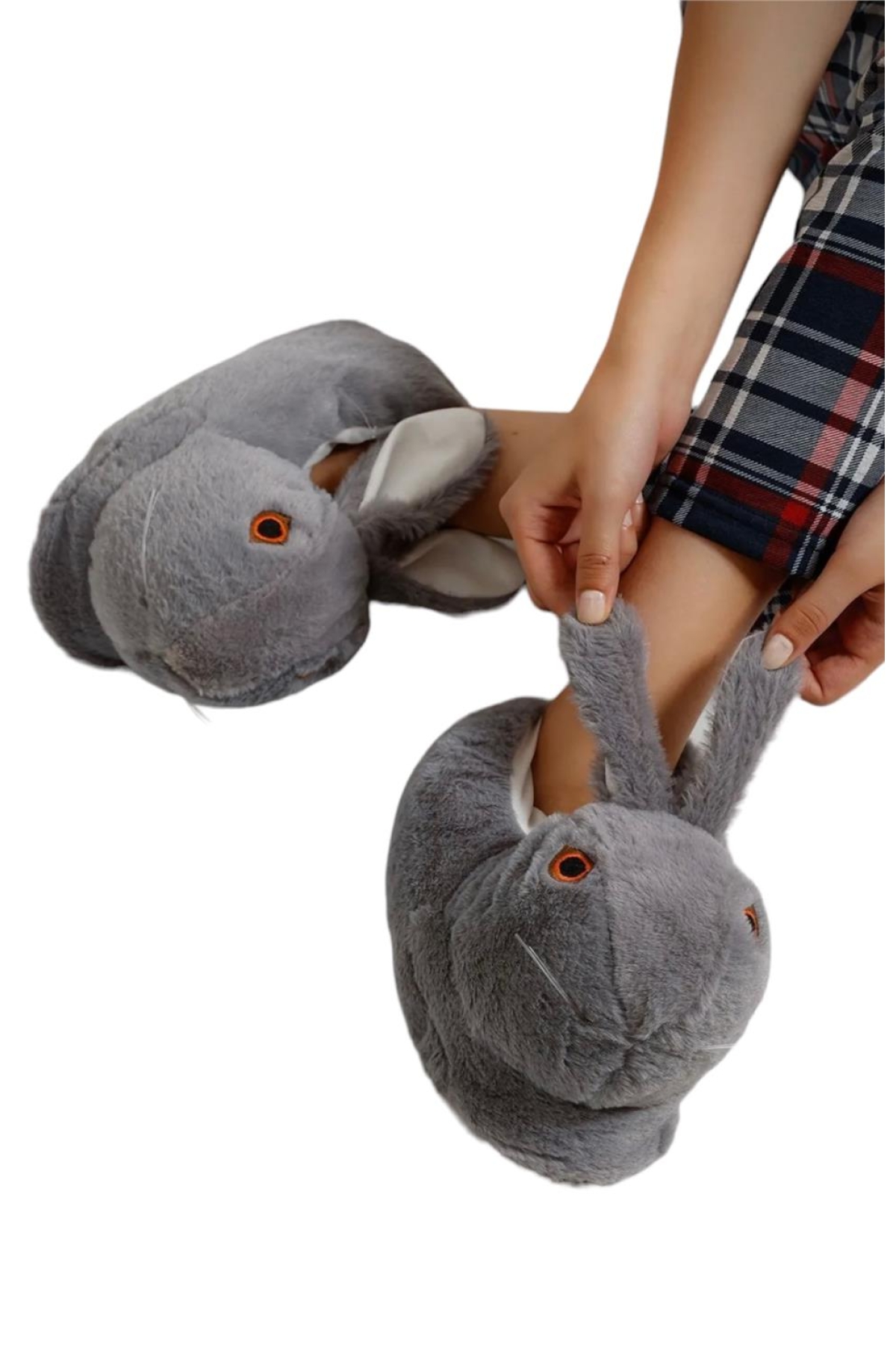 Peluş Tavşan Figürlü Kaymaz ve Ses Yapmaz Ev Panduf FÜME - Görsel 5