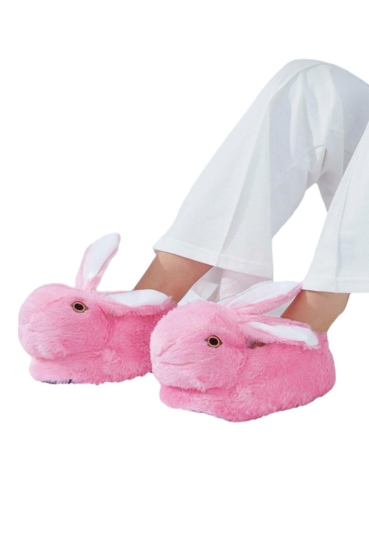 Peluş Tavşan Figürlü Kaymaz ve Ses Yapmaz Ev Panduf PEMBE - Görsel 3