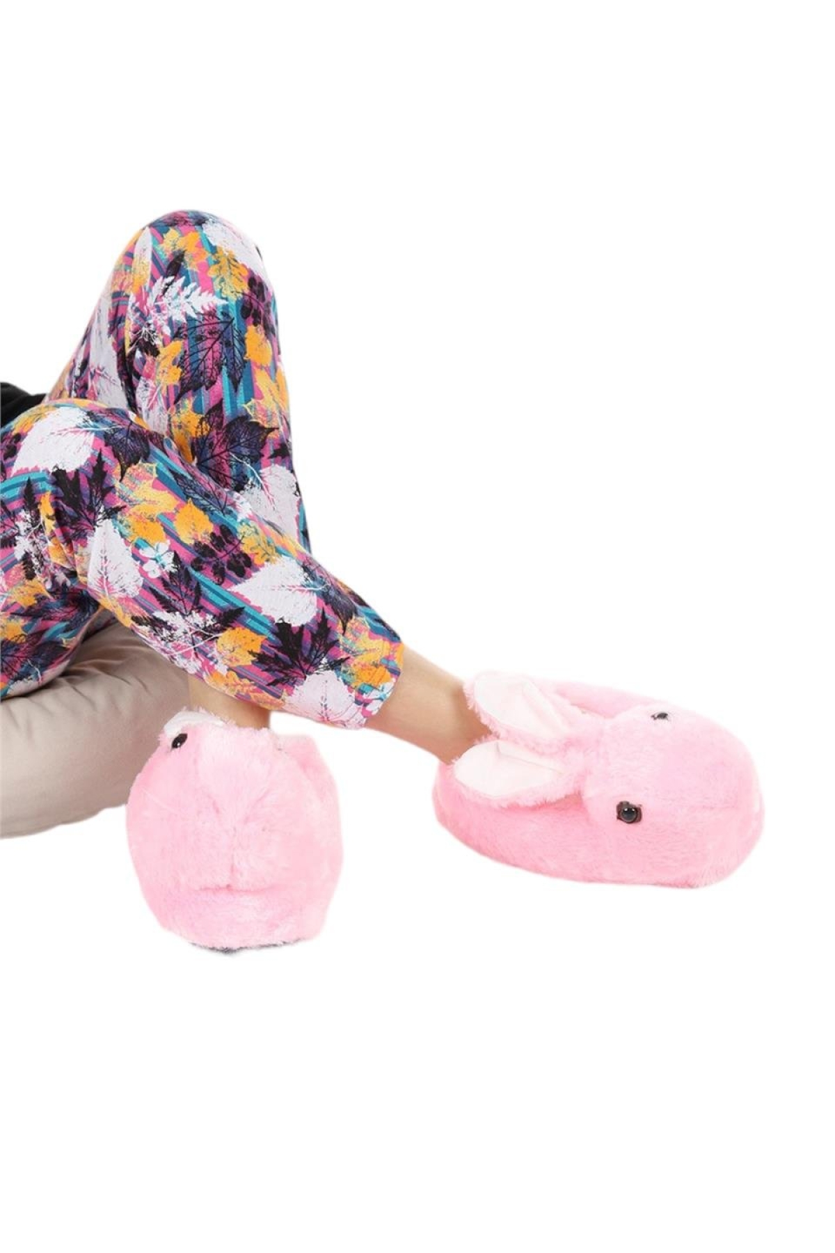 Peluş Tavşan Figürlü Kaymaz ve Ses Yapmaz Ev Panduf PEMBE - Görsel 5