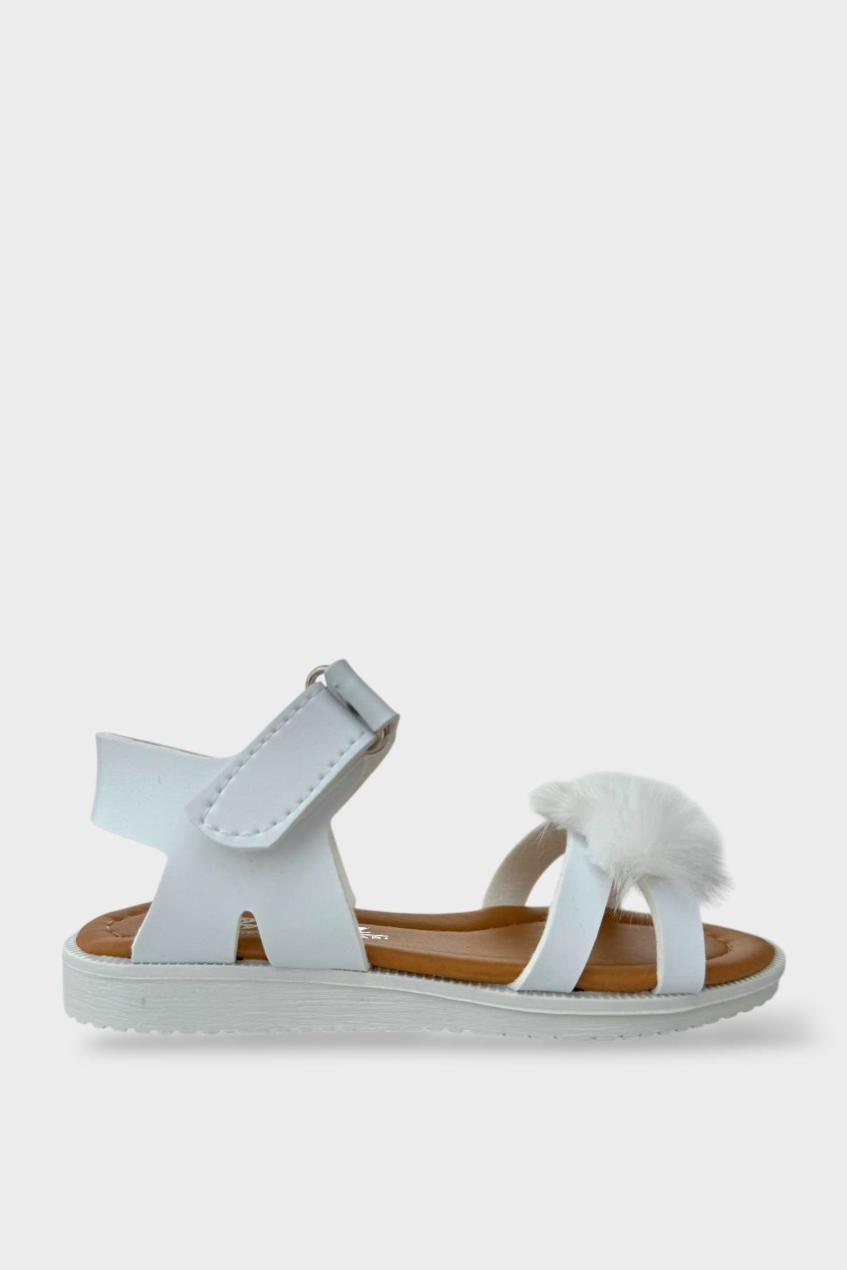 Cırtlı Peluş Fiyonklu Kız Çocuk Sandalet BEYAZ - Görsel 2