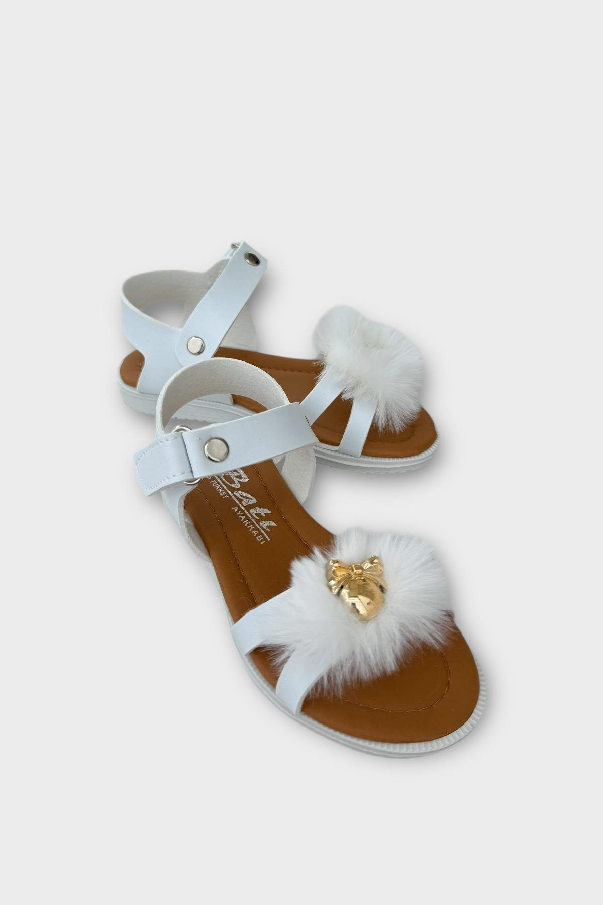 Cırtlı Peluş Fiyonklu Kız Çocuk Sandalet BEYAZ - Görsel 3
