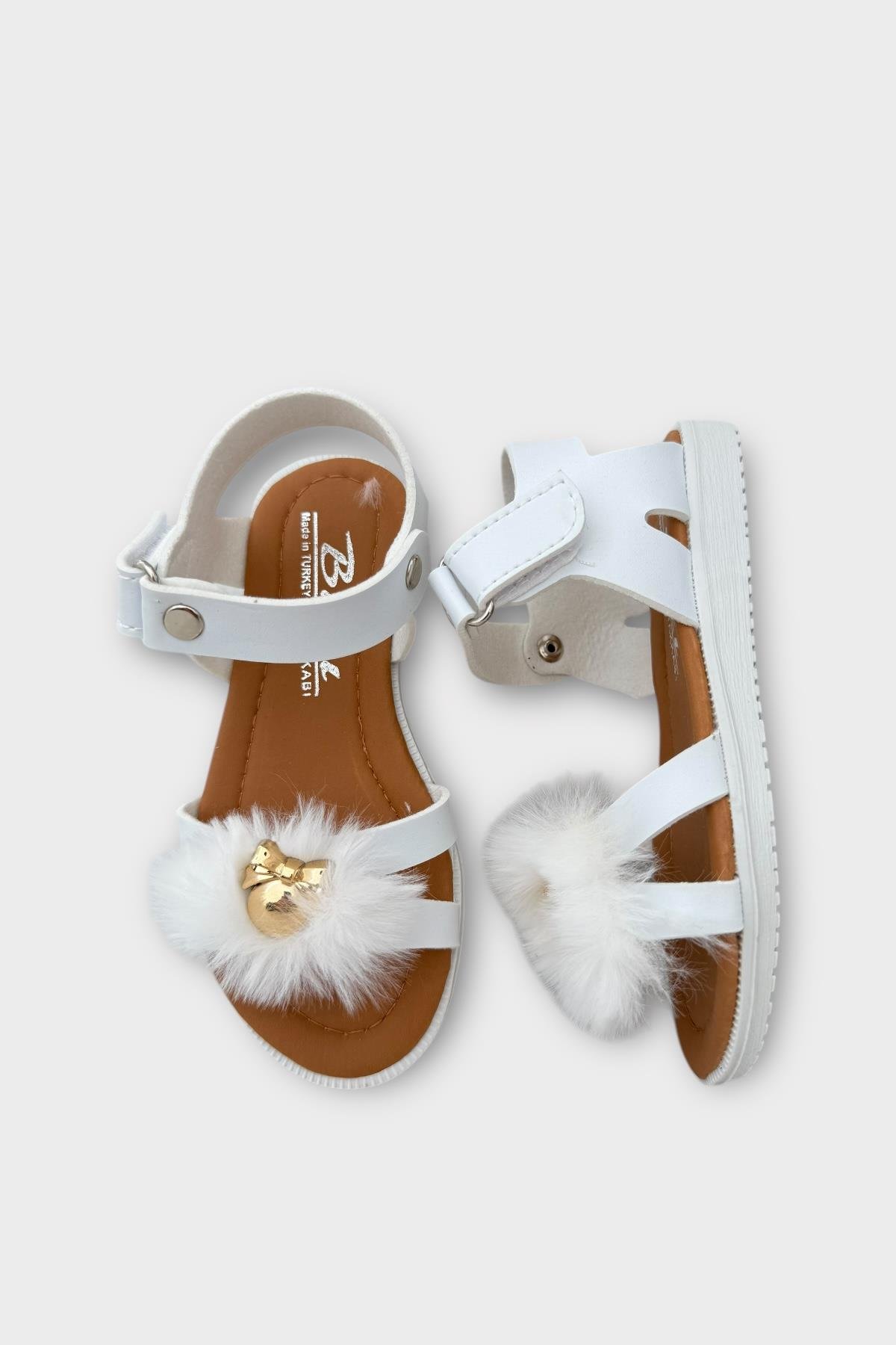 Cırtlı Peluş Fiyonklu Kız Çocuk Sandalet BEYAZ - Görsel 7